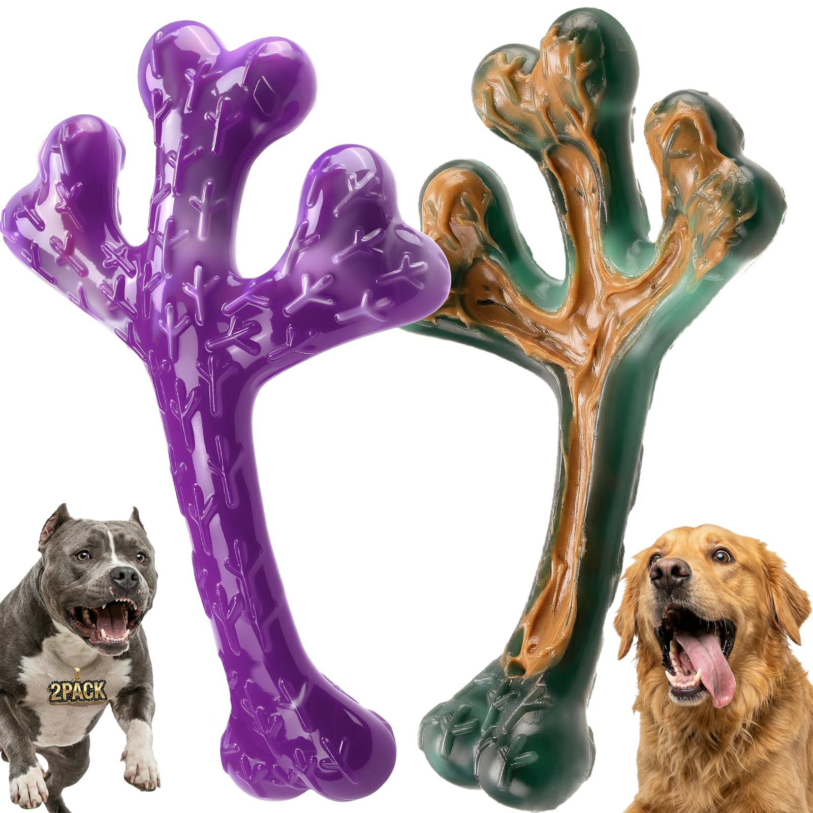 Jouets à mâcher pour chiens mastication intense, 2 jouets indestructibles saveur bœuf