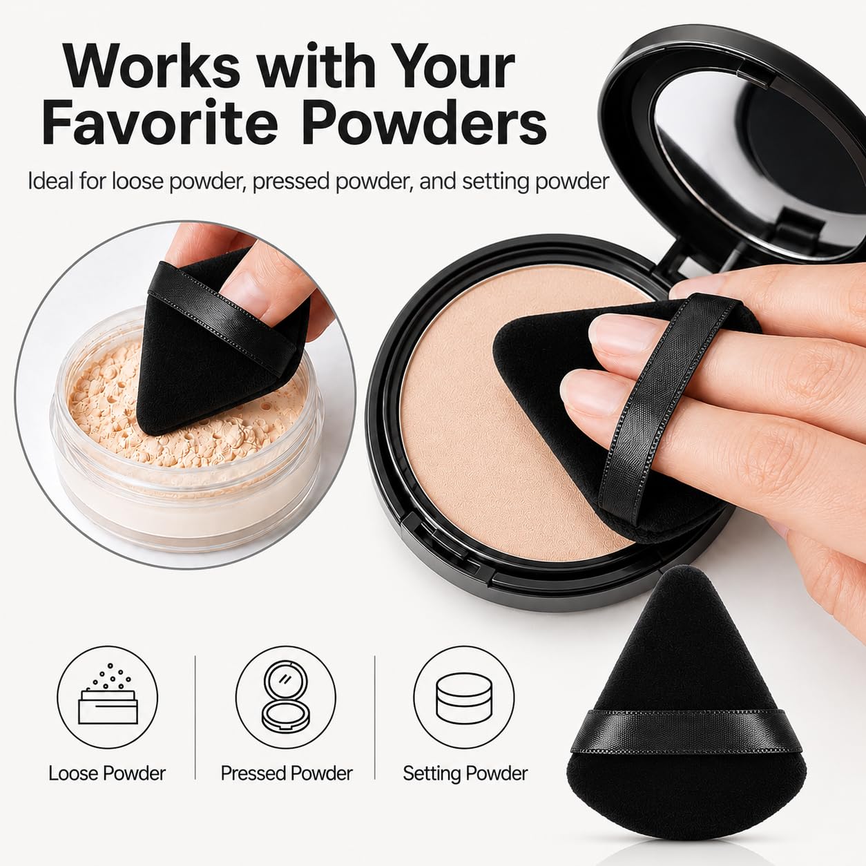 Amazon | トライアングルパウダーパフ6個、ソフトベロアフェイスメイク