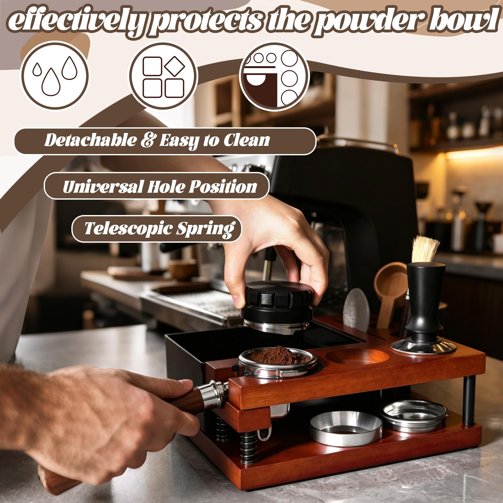 Estación Tamper Cafe, Estación de Prensado Café para Portafiltro de 51 54 y 58 mm, Station Tamper Café de Espresso, Soporte para Accesorios de Espresso para Barista en Cocina de Hogar Cafetería