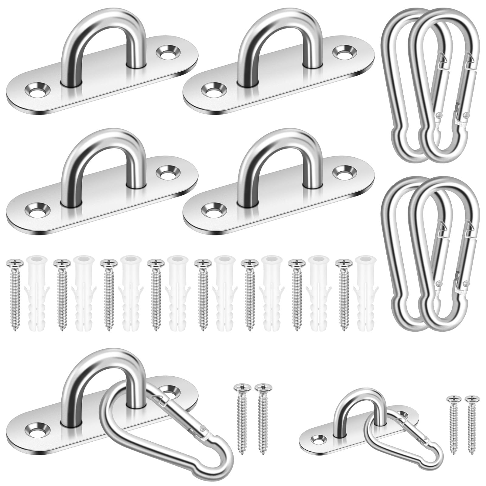 GLARKS 24pcs M8 Stainless Steel Pad Eye Plate Hook and Snap Hook Kit