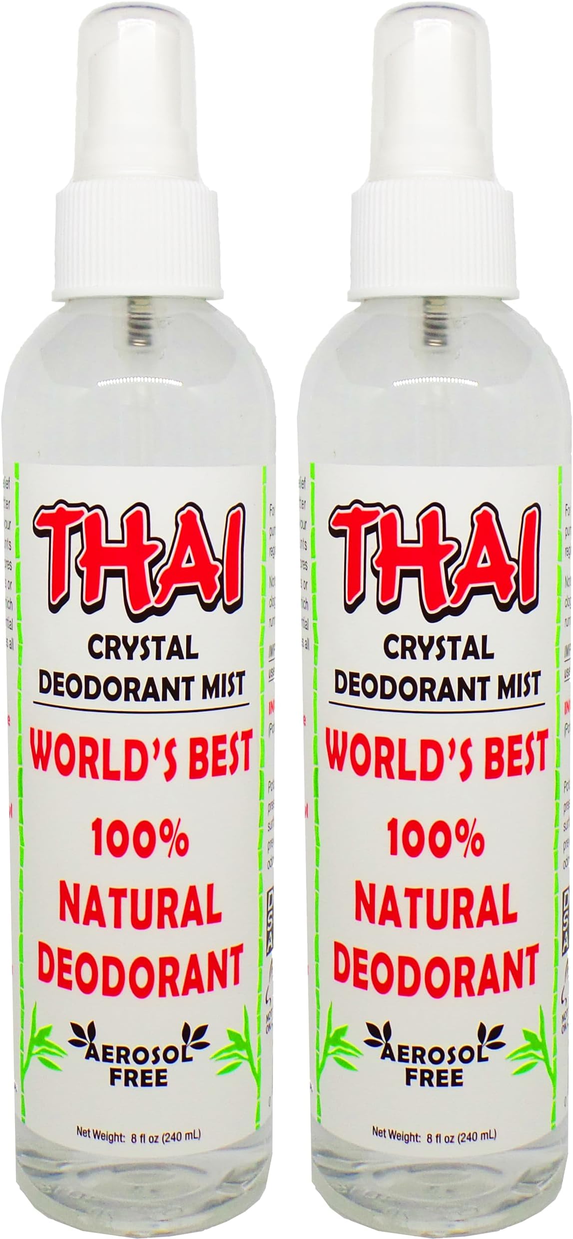 Thai Deodorant Stone Crystal Mist Natural Deodorant Spray 8 oz. Bundle, Pack of 2