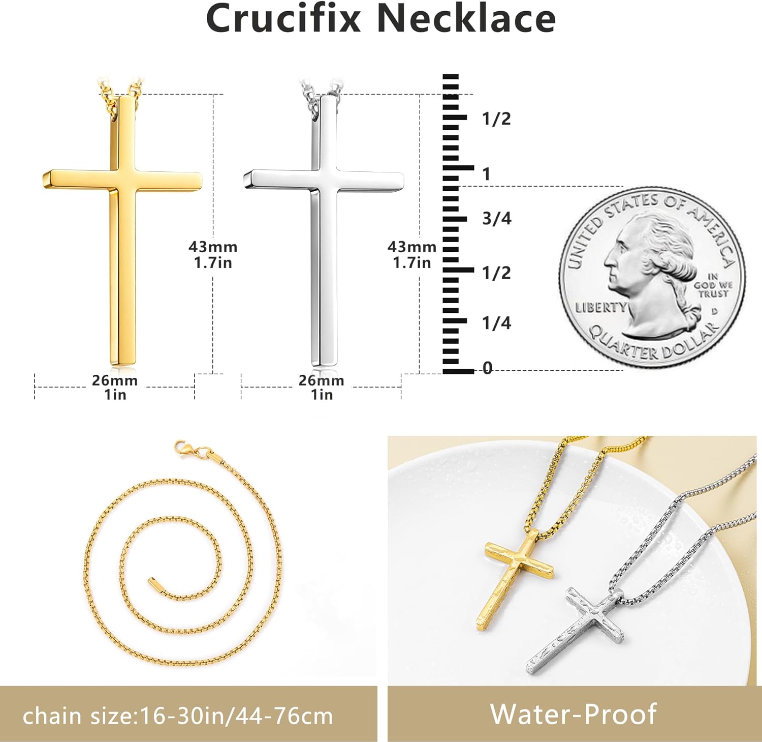 Romass 2 Pcs Cross Necklace for Men Boys,Stainless Steel Pendant Silver Black Gold Crosses Chain Jewelry Gifts Box 16-30 inches - Image 5