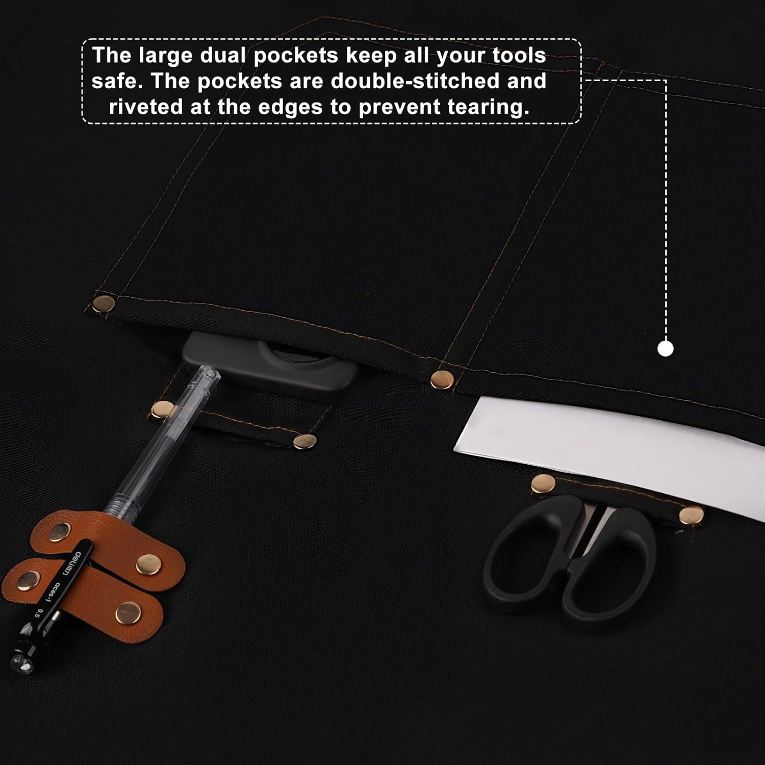 Chef Aprons for Women Men with Pockets(Functional and Large), Oil-Repellent & Water-Resistant Heavy-Duty Black Canvas with Adjustable Straps, Full-Coverage Protection for Cooking, Kitchen - Image 6