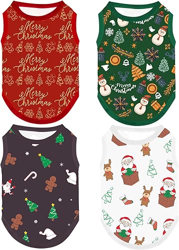 4 camisas de Navidad para perro, ropa para perros medianos, hembras y niños, camisas estampadas para cachorros, camisetas transpirables con