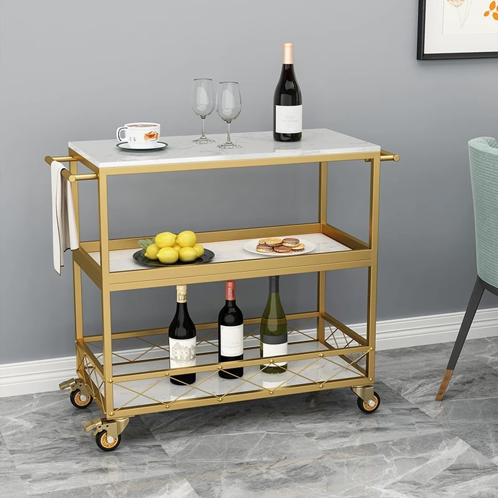 Rollwagen Mobiler Küchen-Servierwagen, Hotel-Getränkewagen, Esszimmer-Sideboard-Regal(Schwarz,Groß)