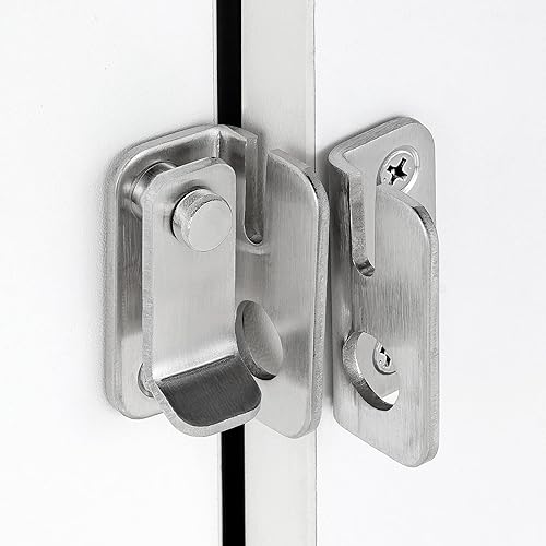 Miniatura 4 de Paquete de 2 pestillos abatibles, 1.81 x 1.77 pulgadas, acero inoxidable de níquel cepillado grueso, resistente, cerrojo para puerta de granero,