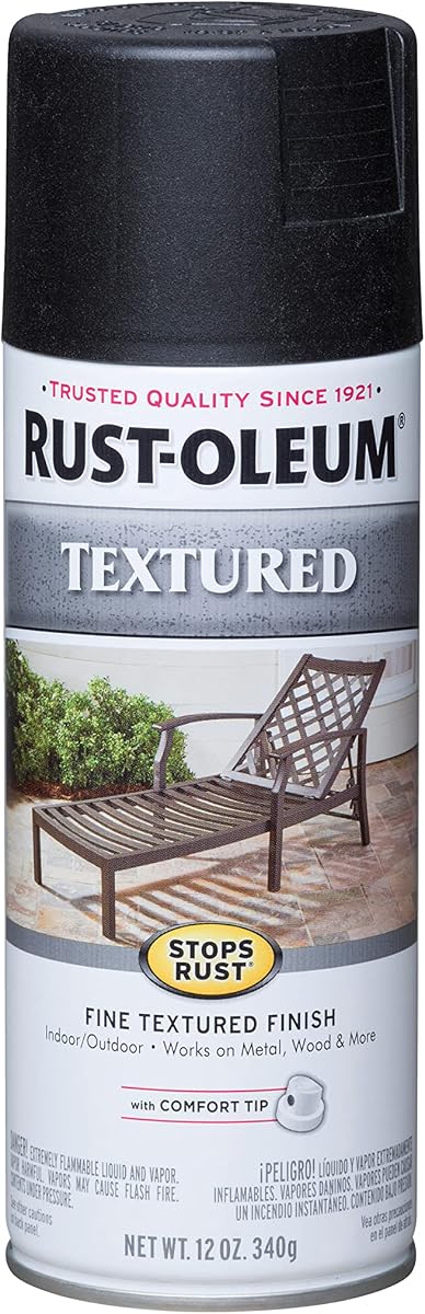 Rust-Oleum detiene la pintura en aerosol texturizada Rust-Oleum, negro | Resistente al óxido | Interior y exterior | Hermoso acabado en metal, madera y más | Consejo de comodidad | Cualquier ángulo de pulverización