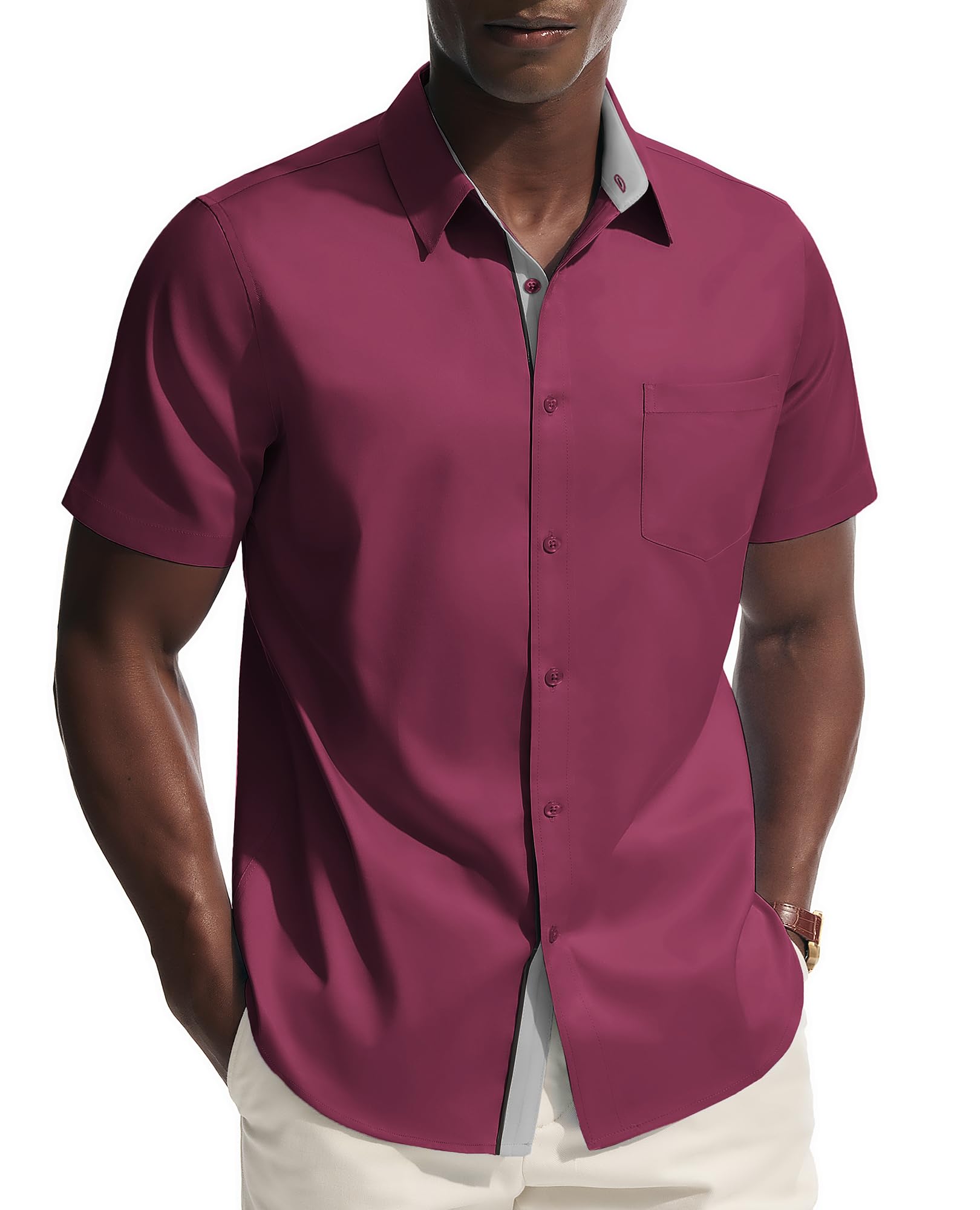 PJ PAUL JONES Mens Dress Shirt Short Sleeve Button Down Shirts Wrinkle-Free Business Casual Shirts with Pocket