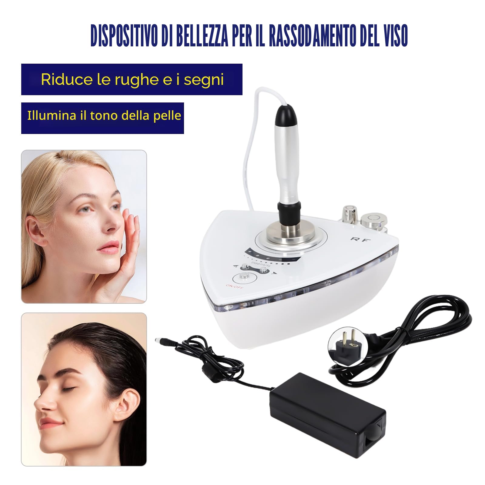 Apparecchio tonificante, massaggiatore viso, anti-invecchiamento ad alta frequenza, dispositivo di bellezza con tre sonde, intensità regolabile, adatto per occhi, viso e parti del corpo