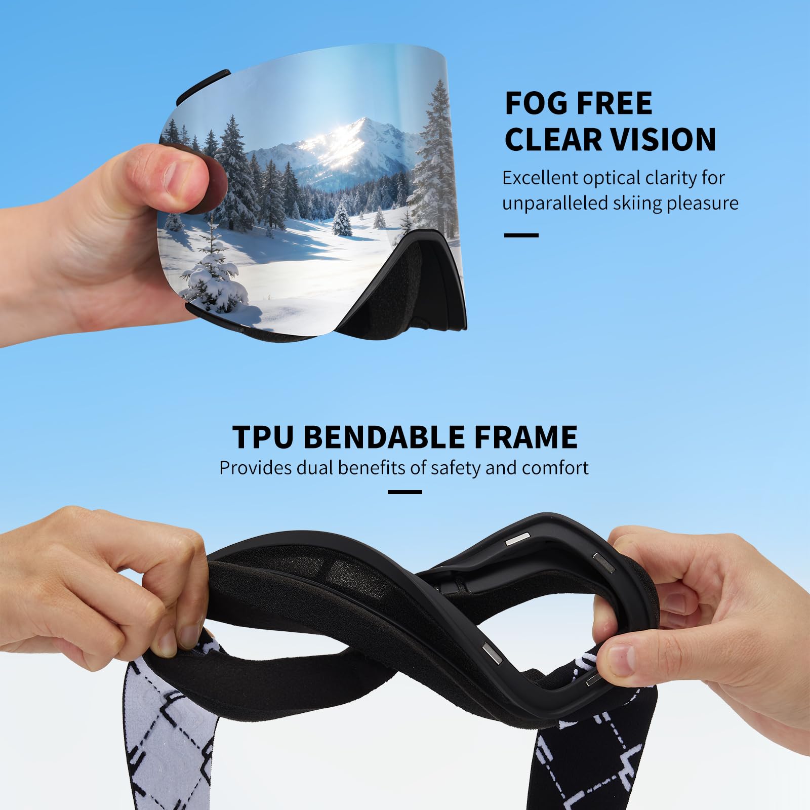 Occhiali da Sci con Magnetico Lenti Intercambiabili,YH693C Maschera da Sci OTG per Unisex Anti-UV400 Anti Nebbia Antipolvere Antivento Occhiali da Neve per Ski Ciclismo Moto
