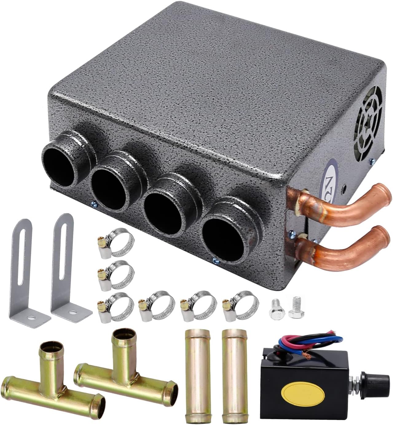 12V Car Auxiliary Heater, 4 Ports Universal Underdash Compact Auxiliary Heater, Winter Automotive Air Conditioner for Heating&Defrosting