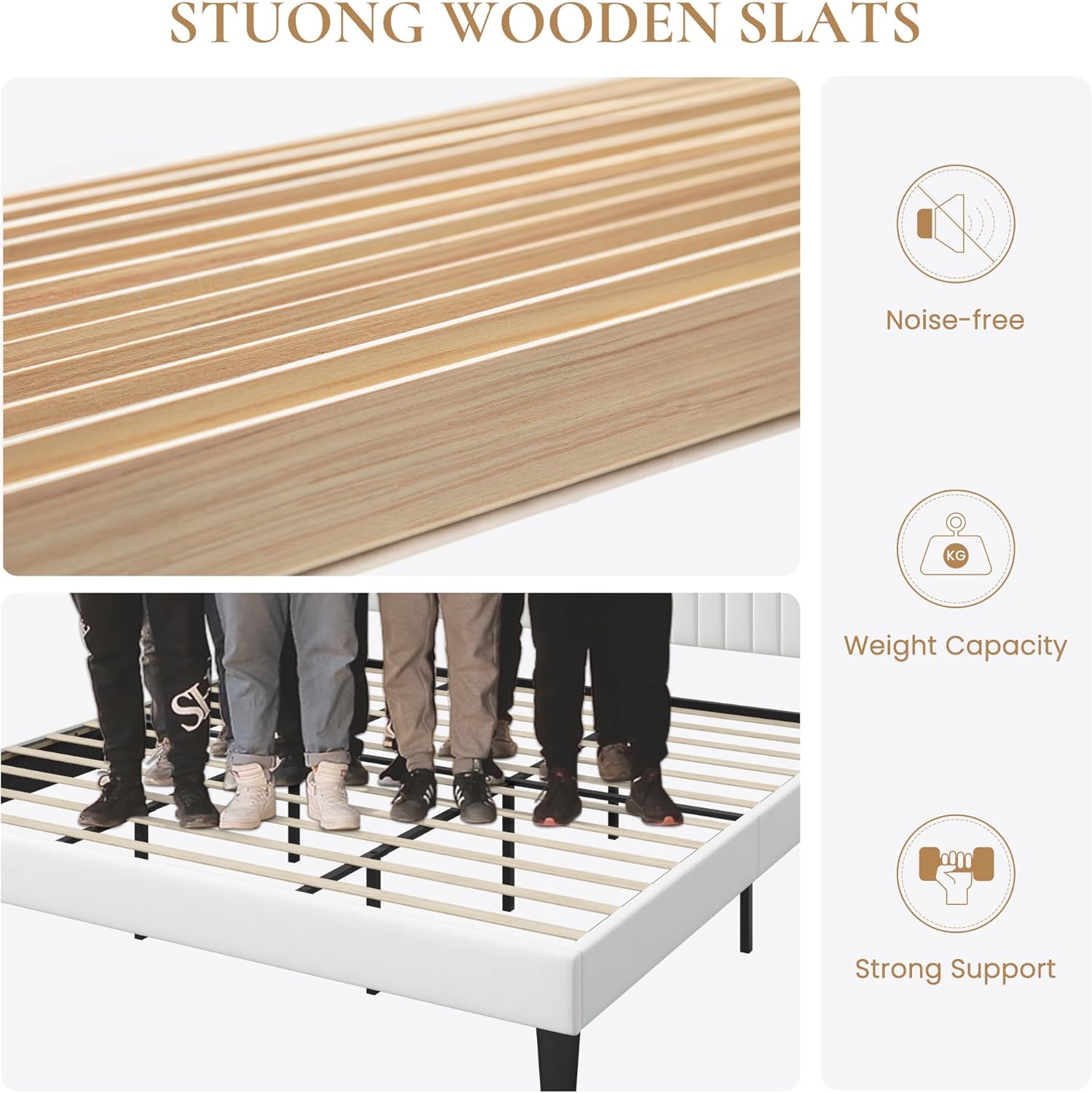 SHA CERLIN King Size Velvet Bed Frame with USB Charging Station, Wingback Storage Headboard, Upholstered Platform Bed with Wooden Slats Support, No Box Spring Needed, Easy Assembly, White