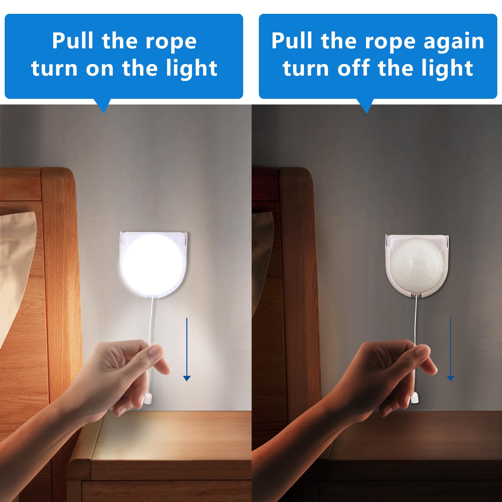 Shuwea 2 Pack Stick-Up Battery Operated Light Bulb, Wireless LED Closet Light Bulb, Self Adhesive Wall Mounted Light Fixture with Pull Chain for Cabinet Bedroom Living Room Kitchen, Milk White Cover