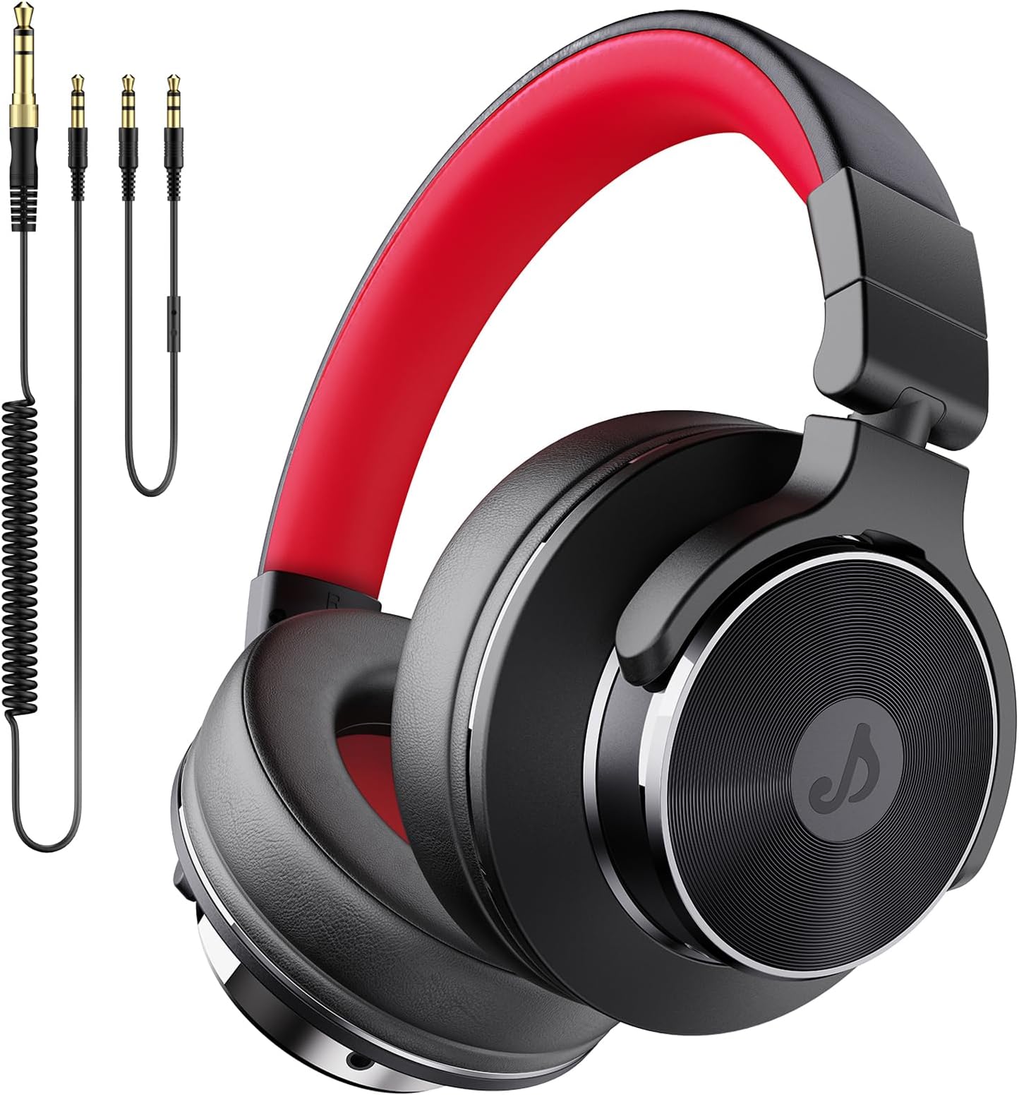 RumoonWired Over Ear Headphones, Studio Monitor & Mixing DJ Headphones with 50mm Neodymium Drivers and 1/4 to 3.5mm Jack for Guitar AMP Podcast Piano Keyboard (Black-Red)