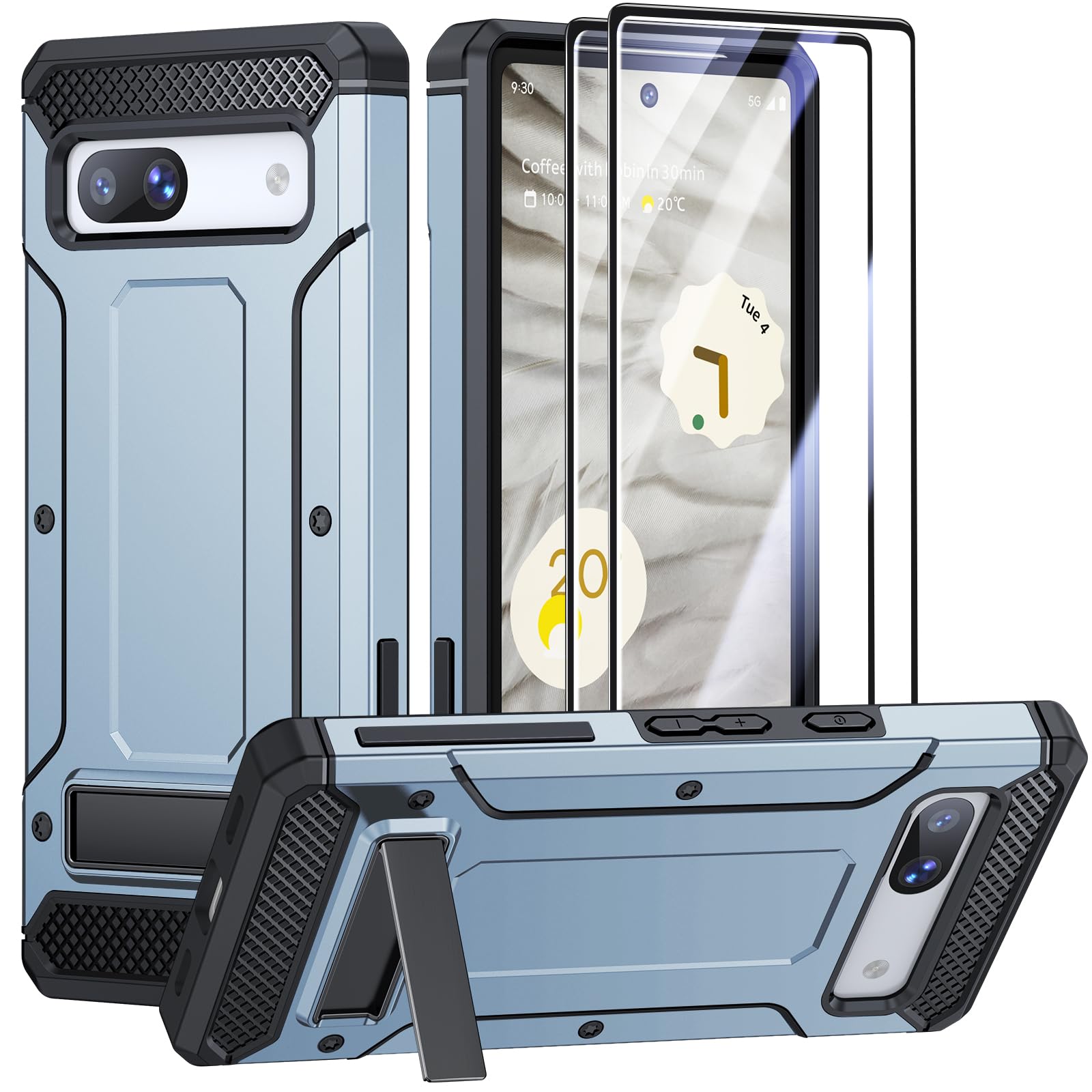Photo 1 of 2 PACK*** JAME for Pixel 7a Case with Screen Protector [2PCS], Shockproof Armor for Google Pixel 7A Case, with Kickstand Protective Case for Google Pixel 7a Phone Case, Sierra Blue