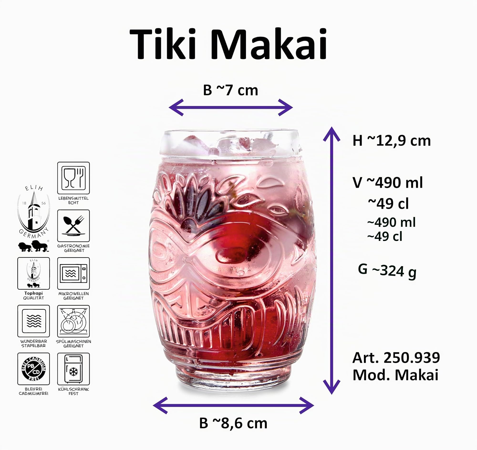 Topkapi Tiki - Juego de 4 vasos de cóctel (490 ml, tamaño XL, 4 unidades)