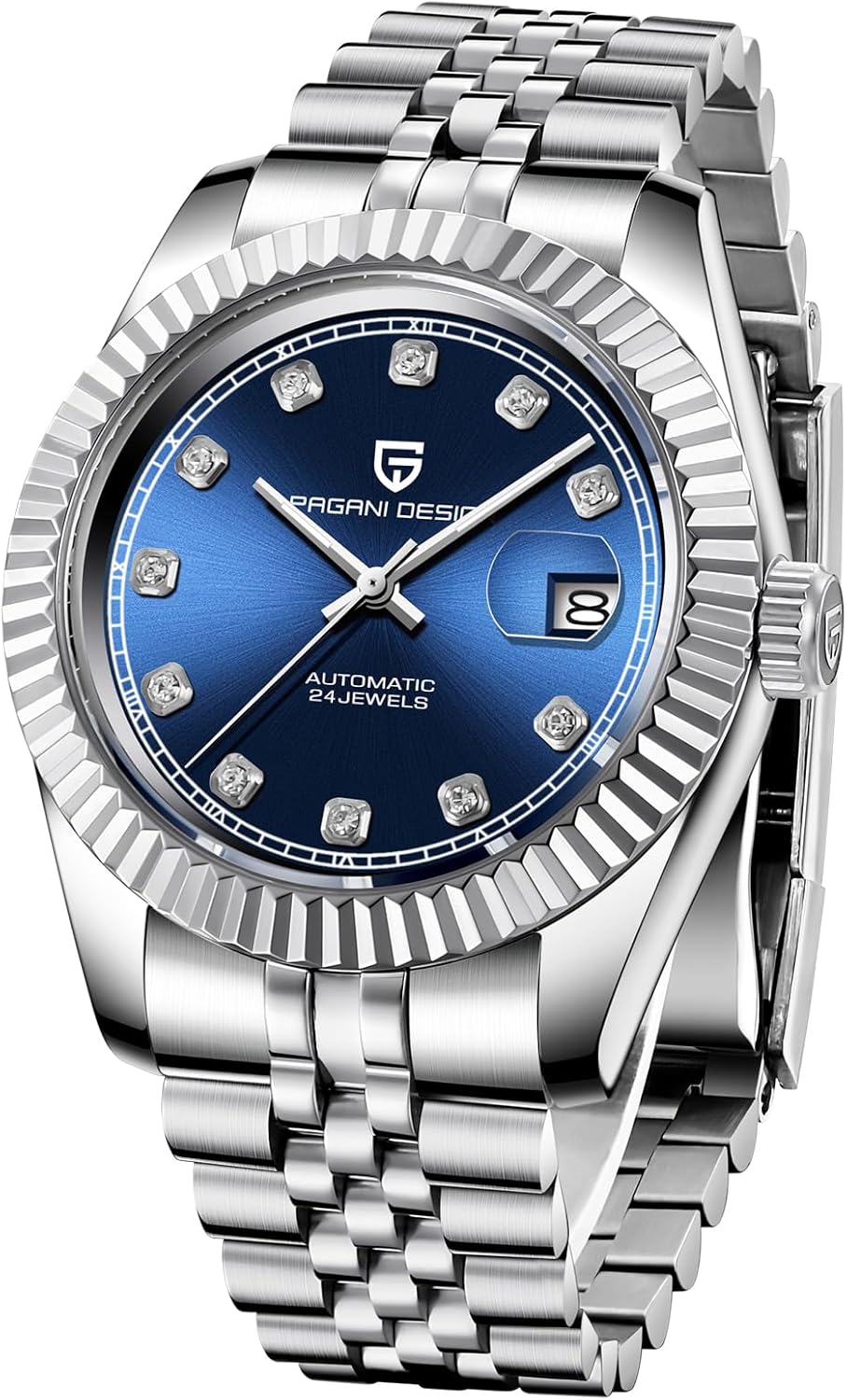 Pagani Design Men's Automatic Watch Japan NH35 Automatic Movement, 42mm Sapphire Crystal 316L Stainless Steel Homage Watch, 100M Water Resistant Fluted Bezel Luminous Calendar