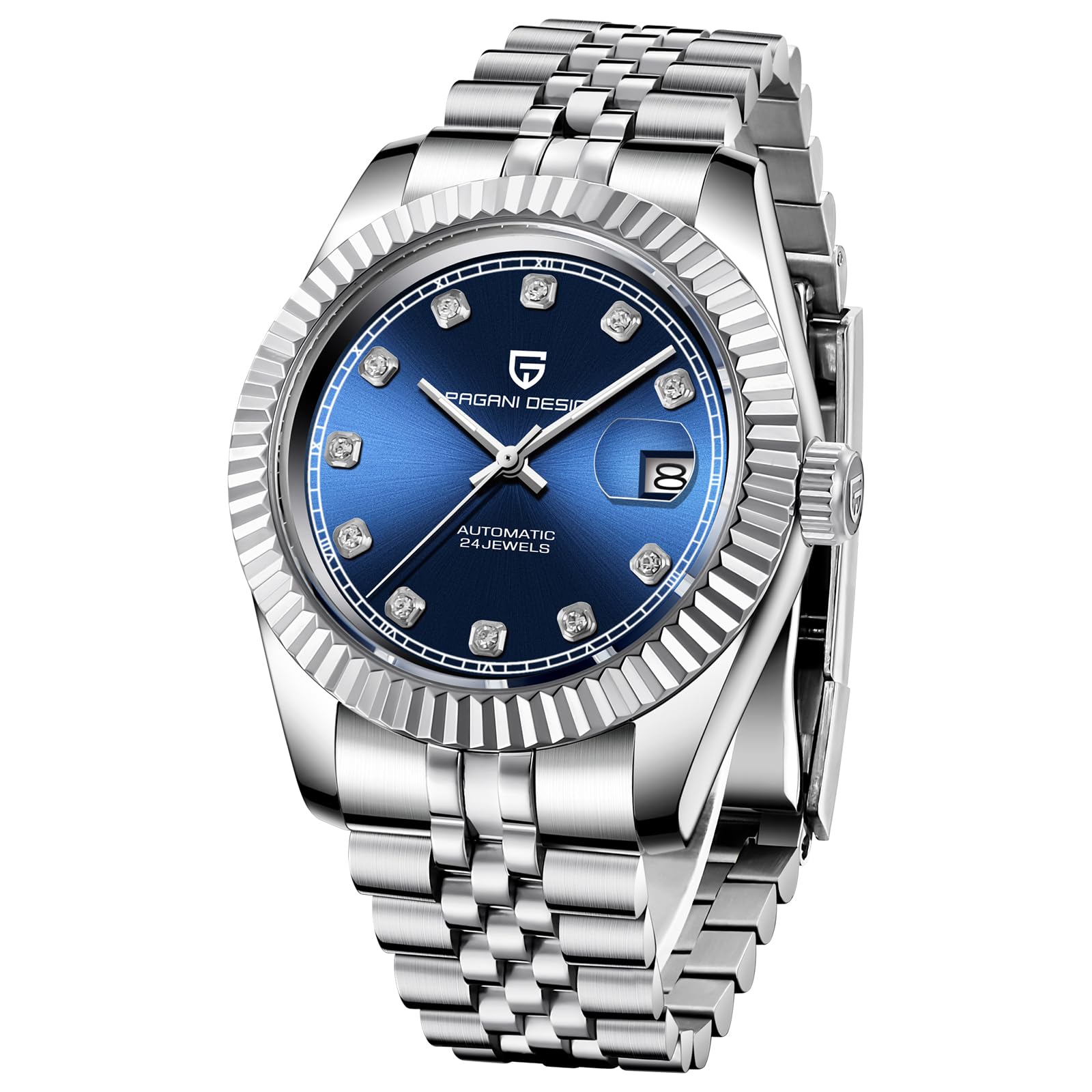 PAGRNE DESIGNPagani Design Watches for Men NH35 Movement Automatic Watch Stainless Steel Sapphire Glass Fluted Bezel Luminous 100M Water Resistant Men's Wrist Watches