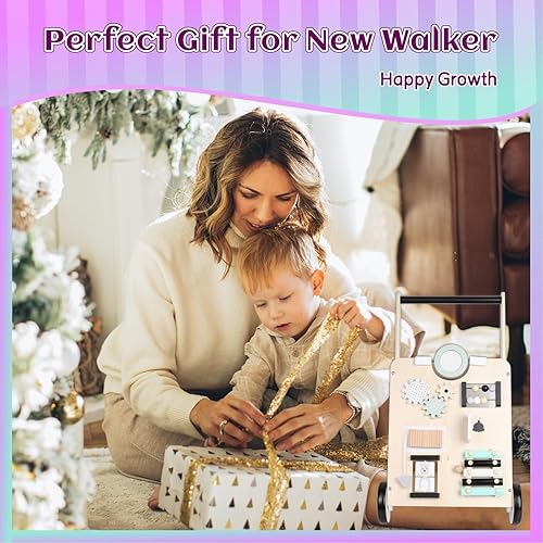 Miniatura 7 de HERQUEEN Montessori Juguetes educativos, caminador de madera para bebés con ruedas Push Pull Baby Walkers Toddler Activity Walker Toy para niñas y