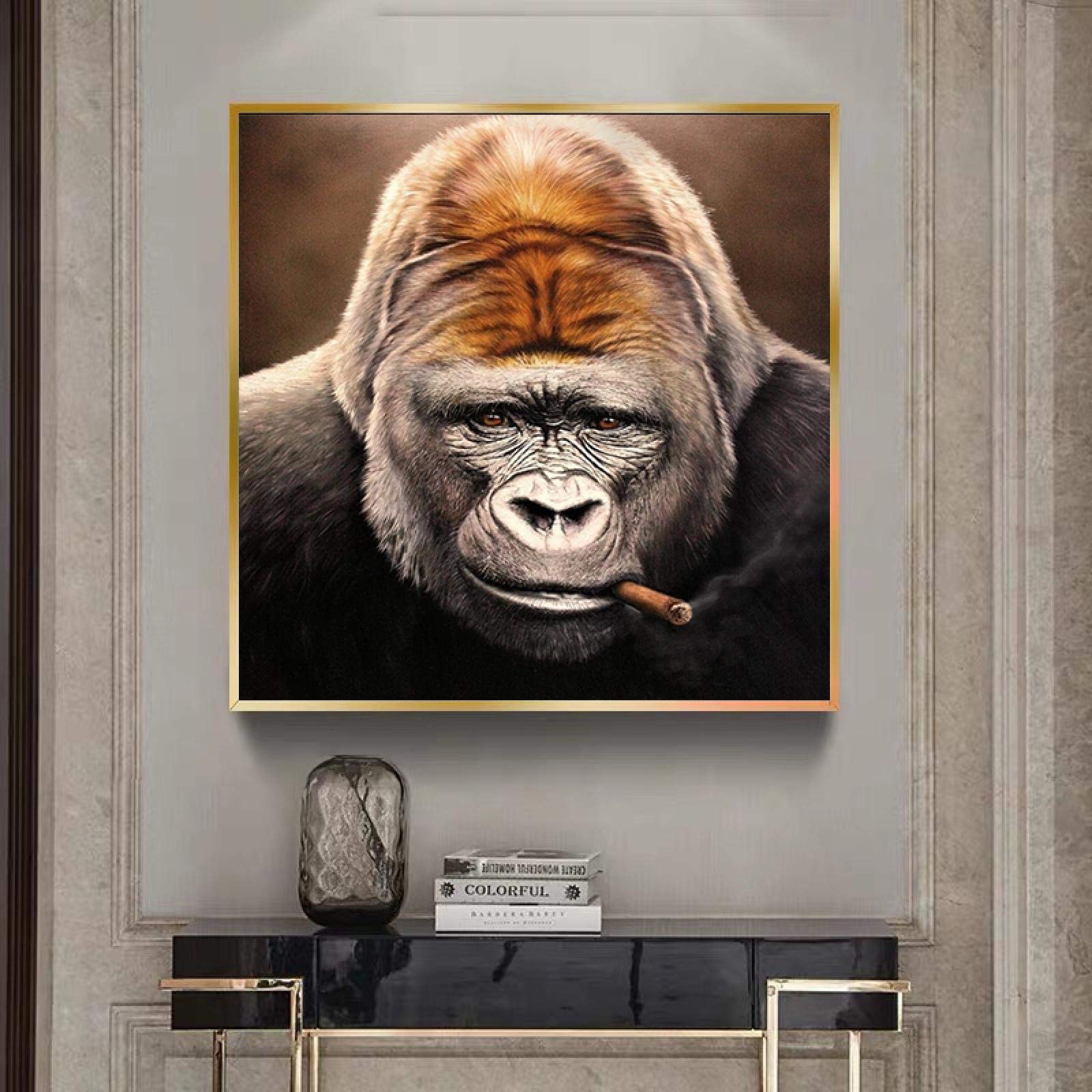 Amazon.co.jp: 動物アートゴリラ喫煙シガーキャンバス絵画ポスターと
