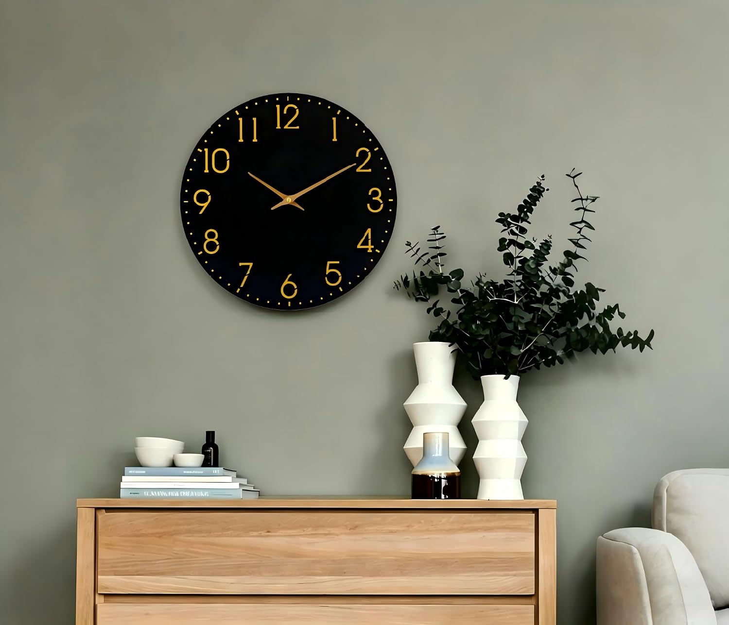 12 Inch Wall Clock Battery Operated, Black Silent Large Wall Clock
