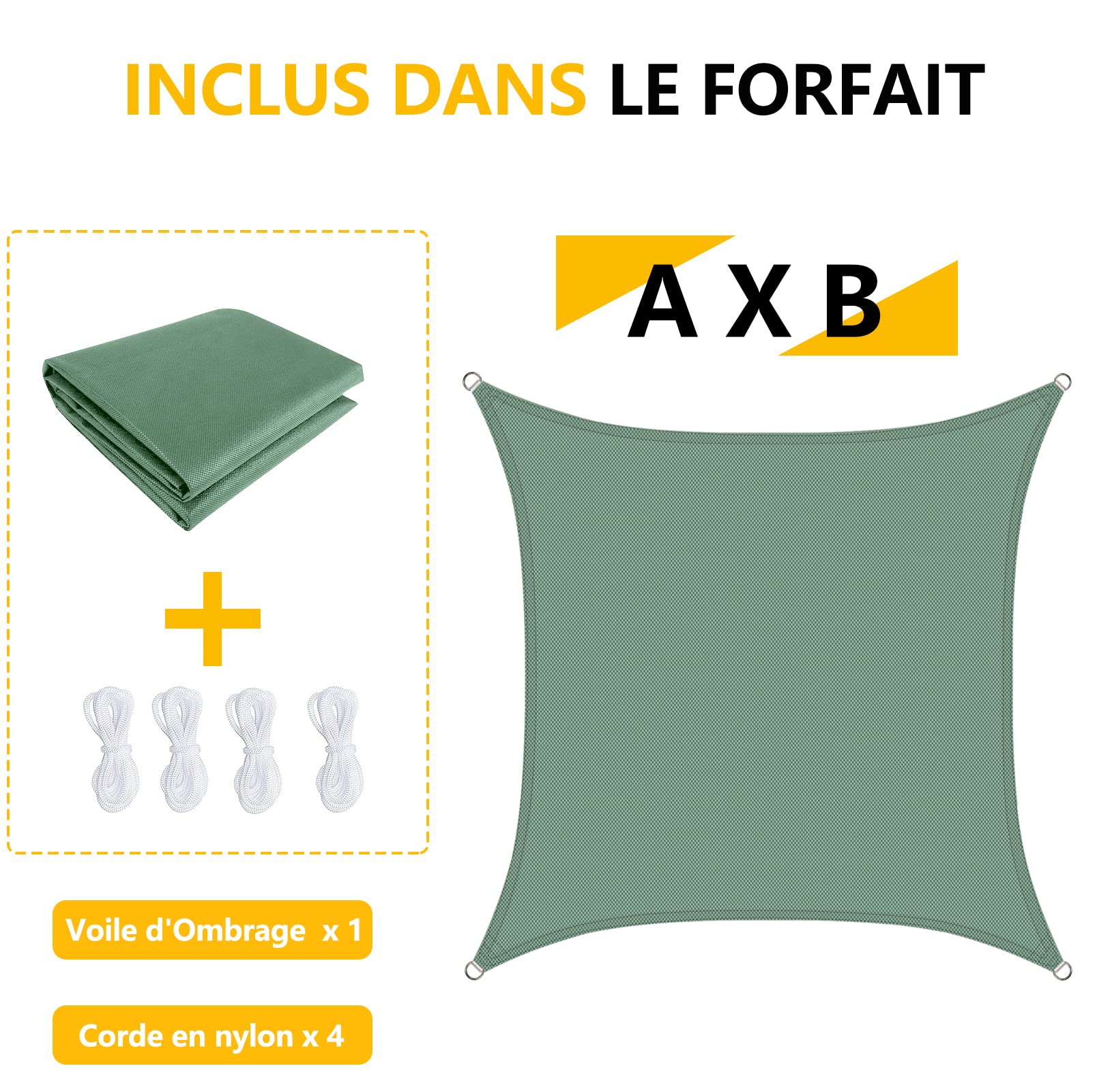 Voile d Ombrage Carré 4x4m Vert Foncé， Toile d'Ombrage résistant à l'eau 90% de Protection UV Respirante, Voile d Ombrage pour Pelouse Balcon Plage
