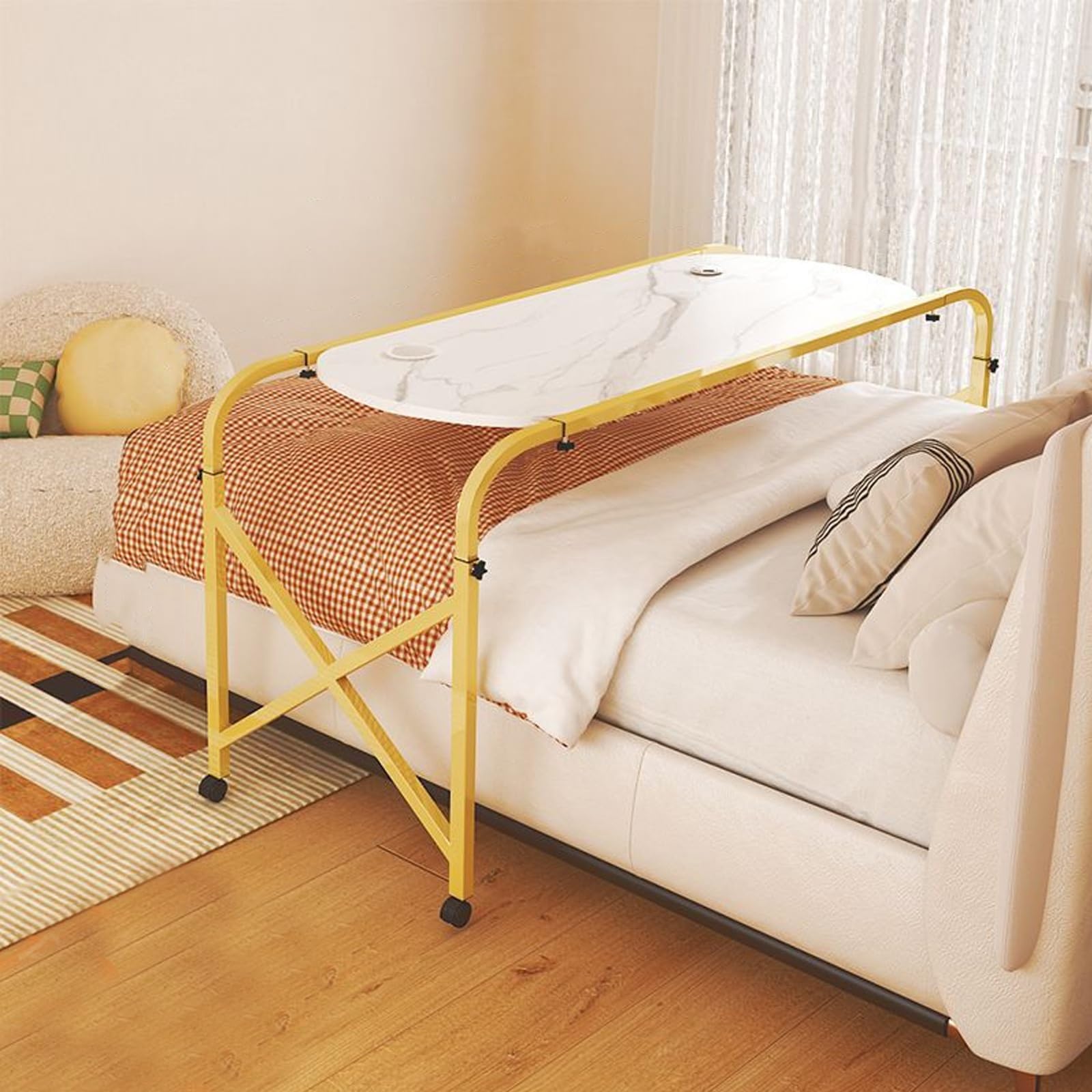 Tavolo mobile queen size con altezza e lunghezza regolabili per infermieri, per casa/ospedale, 120 cm, colore: oro