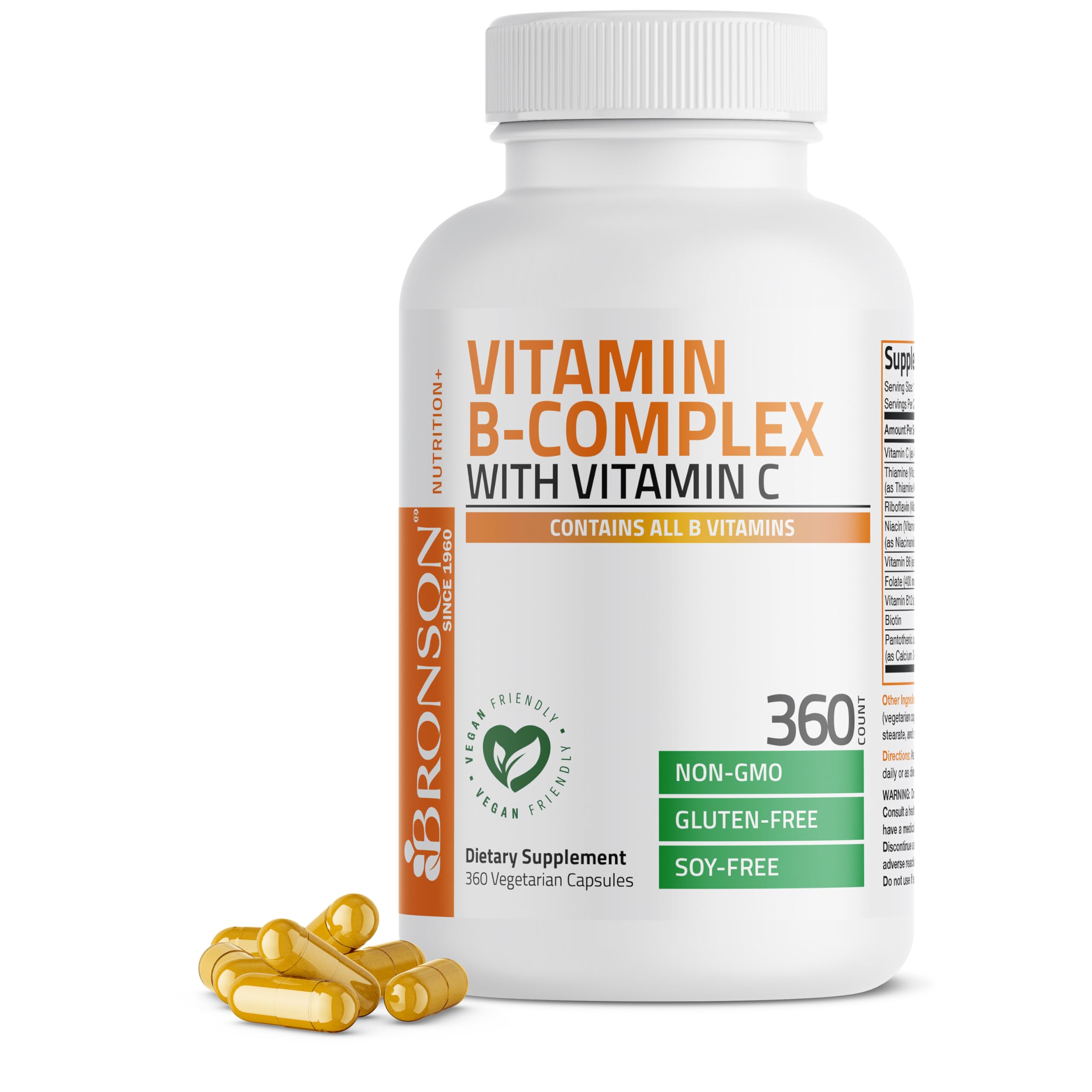 Bronson Vitamin B Complex with Vitamin C Vegetarian Capsules, 360 Count Unflavored 360 Count (Pack of 1)
