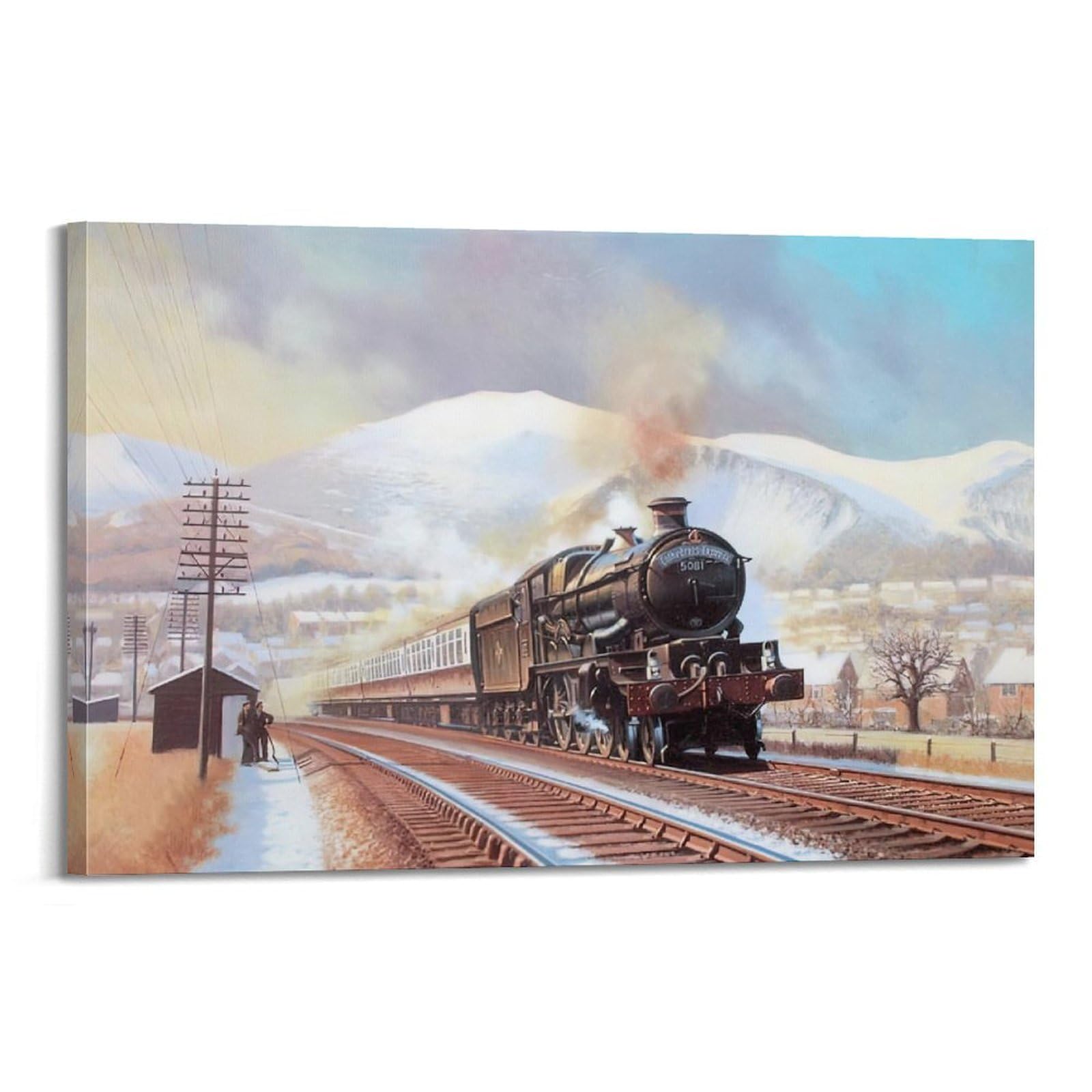 ZSZWHJ Vintage Transport Art Poster Steam Train Under Snowy Mountains Poster Decorative Painting Canvas Wall Posters And Art Picture Print Modern Family Bedroom Decor Posters 20x30inch(50x75cm)