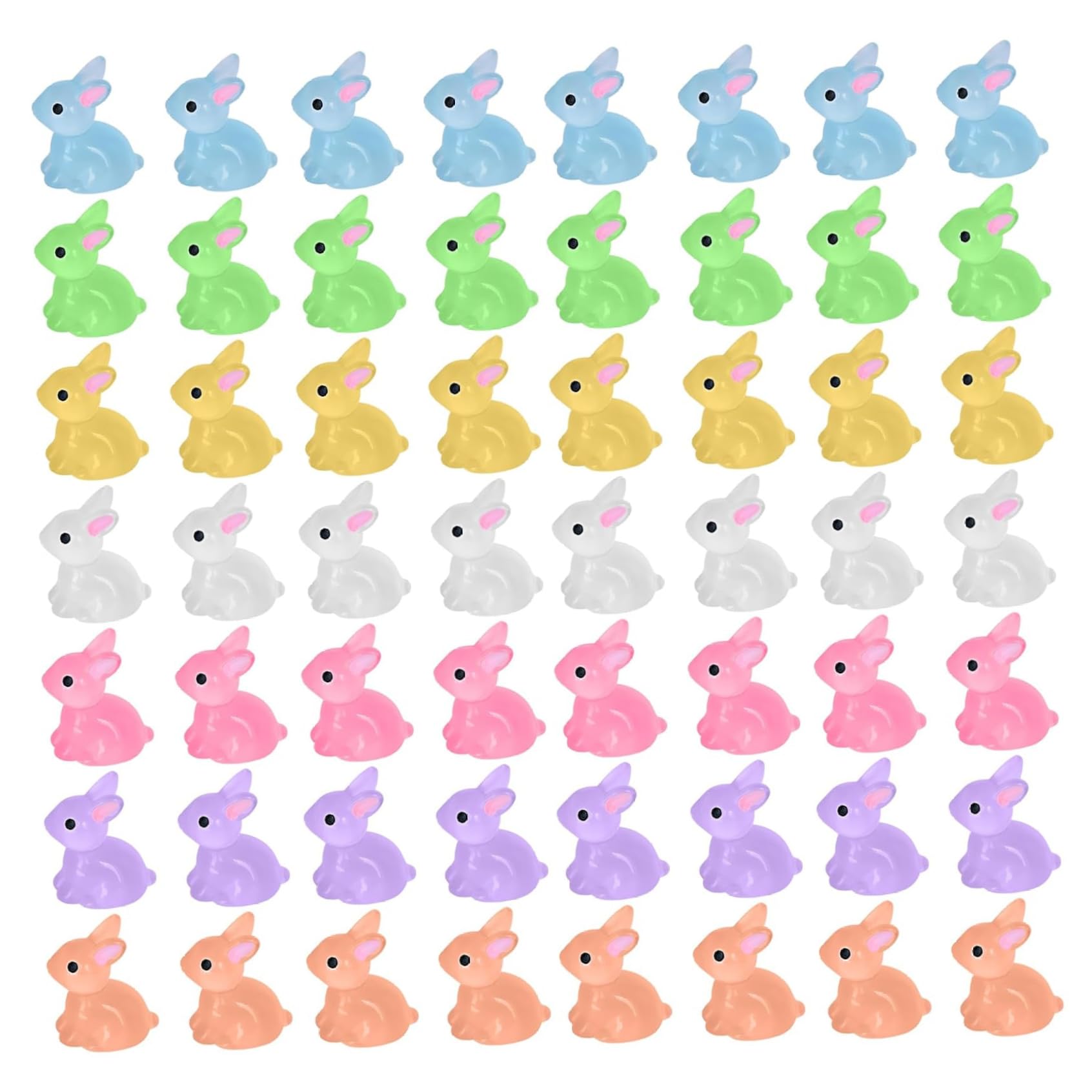 CAKEEYUM 56 PCS Mini Bunnies Glow in Dark Mini Resin Figurines Waterproof Figurines Lightweight Bunny Figurine Wear-resistant Tiny Bunnies for Craft, Garden Decor, Home Decorations, Tiny Bun
