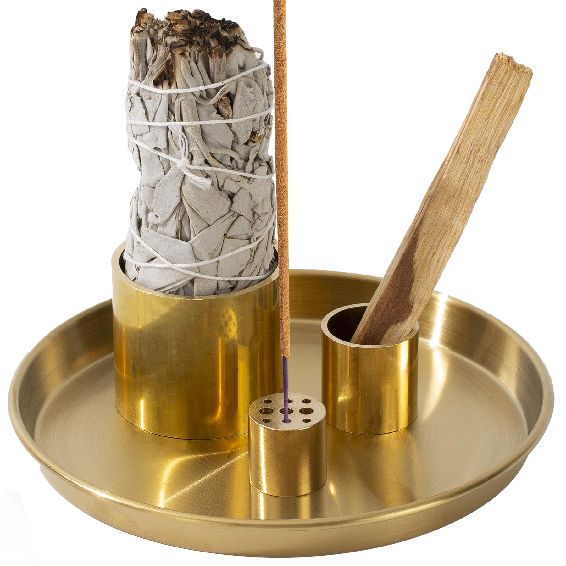 IVWOXO 4 in 1 Brass Incense Holder, Incense Burner for Burning Sage, Palo Santo Holder, Smudge Bowl, 5.5