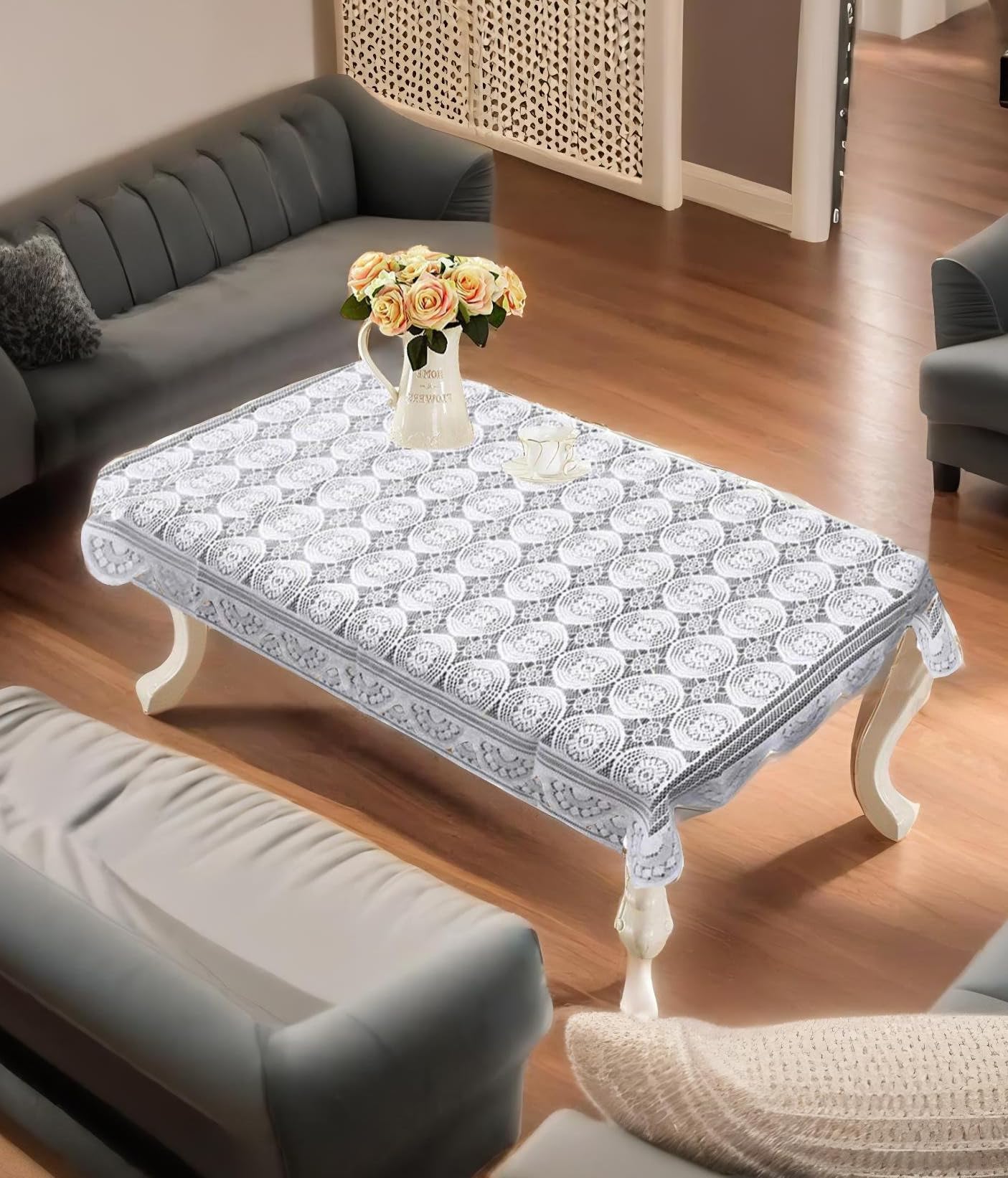 Weavers Villa Cotton Net Floral Rectangular Table Cover for 4 Seater (White, 40x60 Inches, Pack of 1) (B08KS3PW2P) Amazon Price History, Amazon Price Tracker
