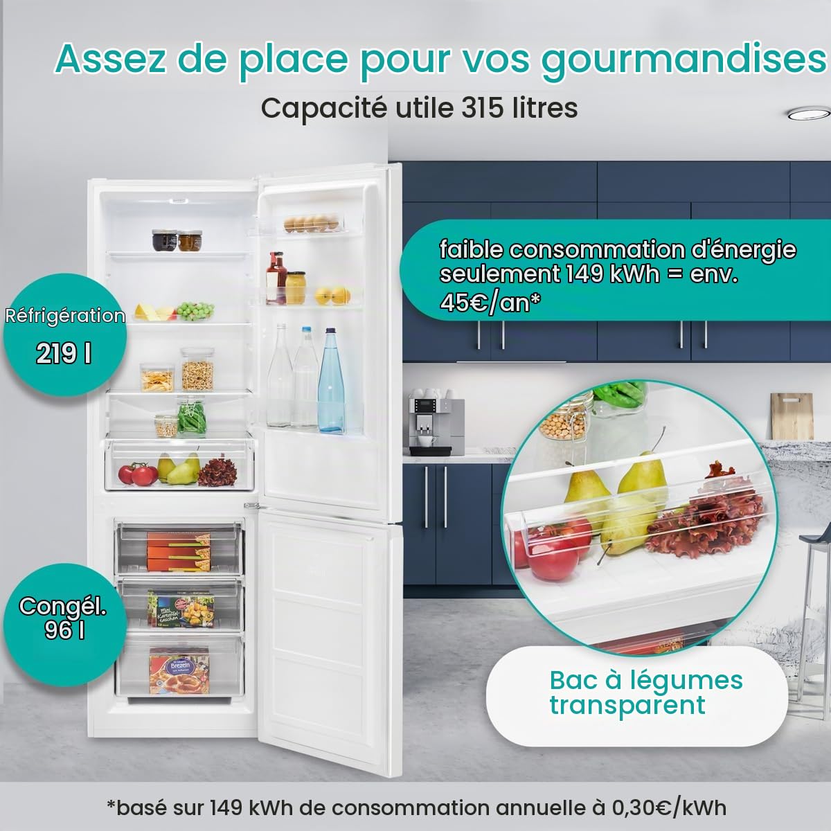Bomann Réfrigérateur Congélateur 315 L KG 7357, Éclairage LED, Blanc