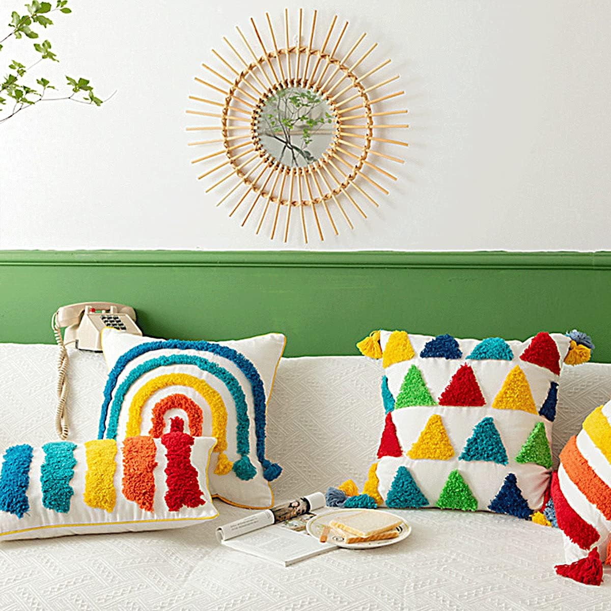 1 PCS Embroidery Cushion Covers Decorative Throw Pillow Cover Geometric Square Pillow Case for Living Room Sofa 18x18 Inches (Mountain)