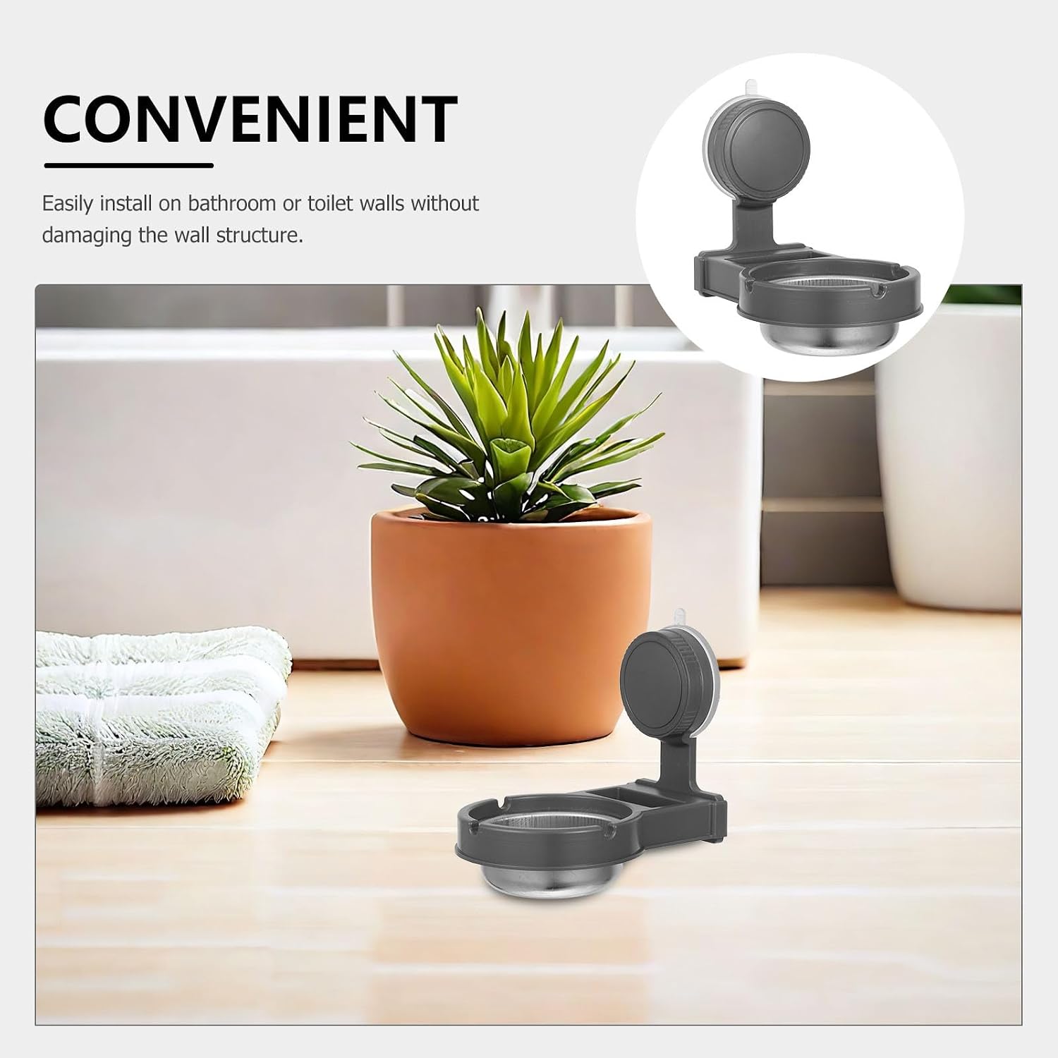 Alipis Wall Mounted Ashtray Suction Cup, Steel Cigarette Ash Container for Bathroom and Toilet, Wall-mounted Ash Storage Holder for Home, Office, Hotel Smoking Areas