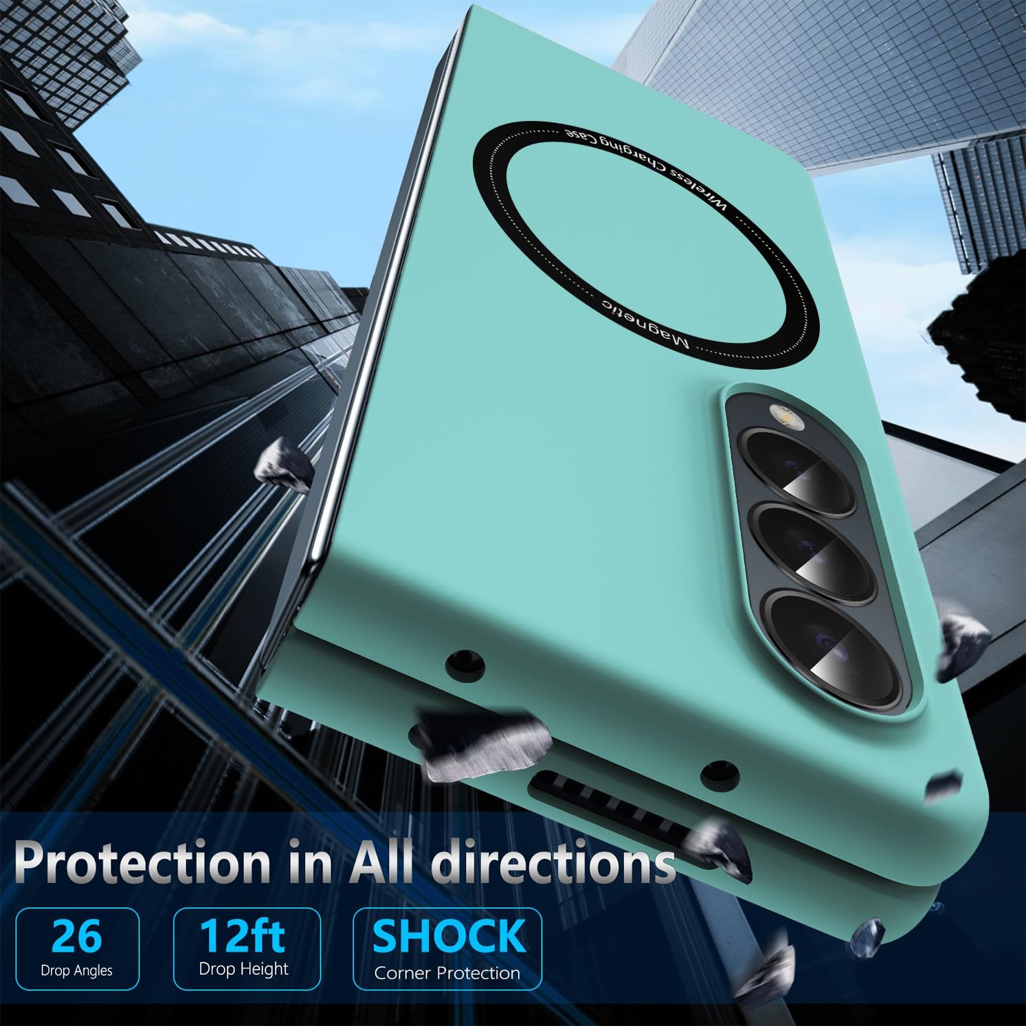 Magnetic for Galaxy Z Fold 6 5G Case,Lightweight,Slim Fit Drop Protection Rugged Shockproof Cover for Samsung Galaxy Z Fold 6 5G, Hard PC Shockproof Protective Phone Sky Blue 18-Z Fold6-03