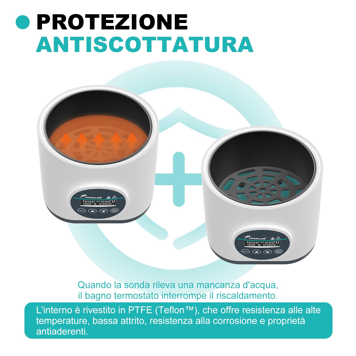 JOANLAB Bagnomaria da Laboratorio 2L Digitale, Riscaldamento di Precisione 100°C, Vasca in Acciaio Inox con Timer & Doppia Sicurezza, Coperchio Trasparente(WB-2S)