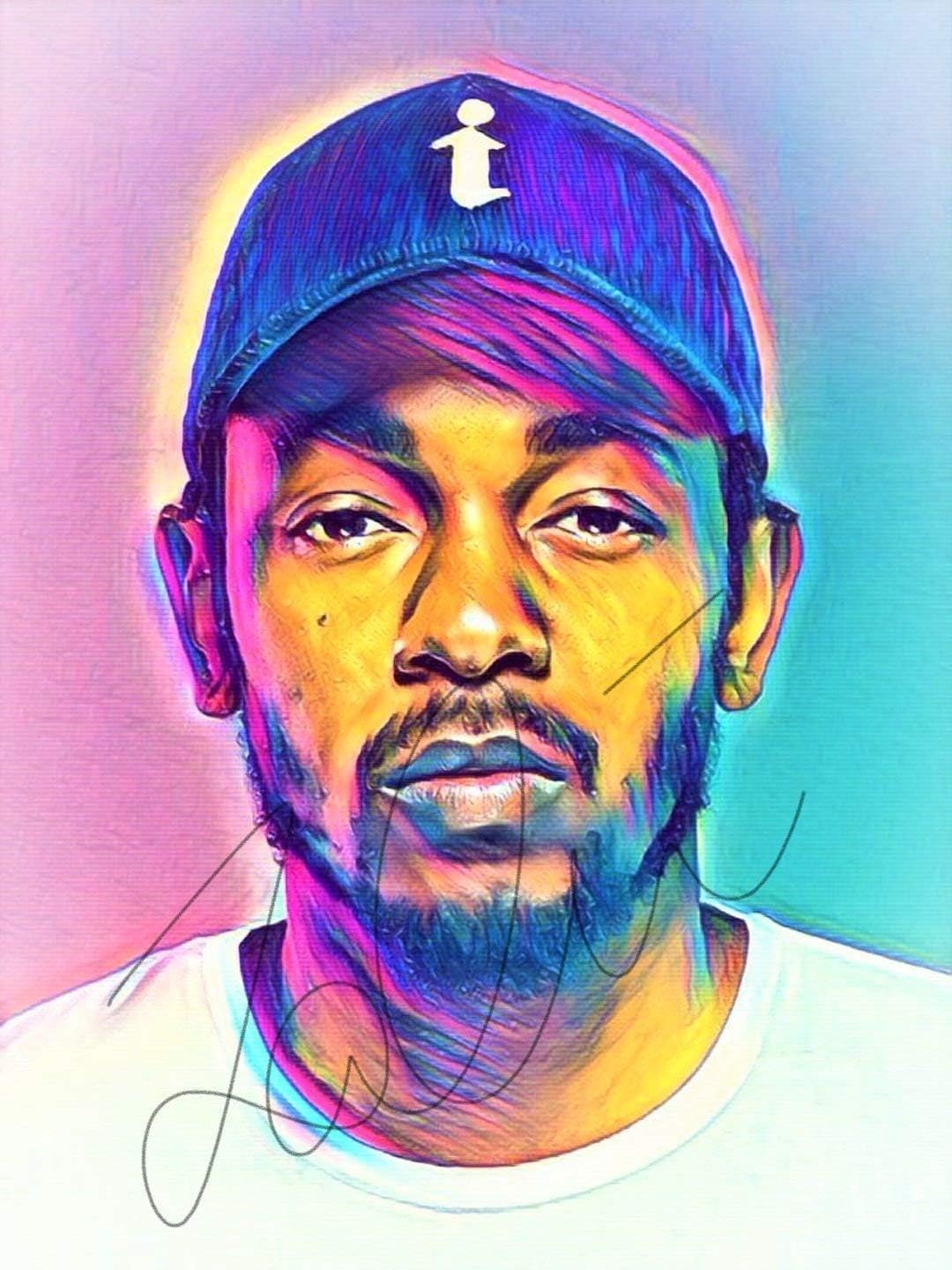 Kendrick Lamar Abstract Drawing Print Poster Hand Drawn Pop Art Vibrant Painting #LAMAR_ABSTRACT1