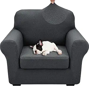XINEAGE 2025 New 2 Pieces Chair Covers with Arms Super Stretch Chair Slipcover for Living Room Pet Dog Universal Slip Cover Anti Slip Armchair Furniture Protector (Dark Gray), 31"-46"(1 Cushion)