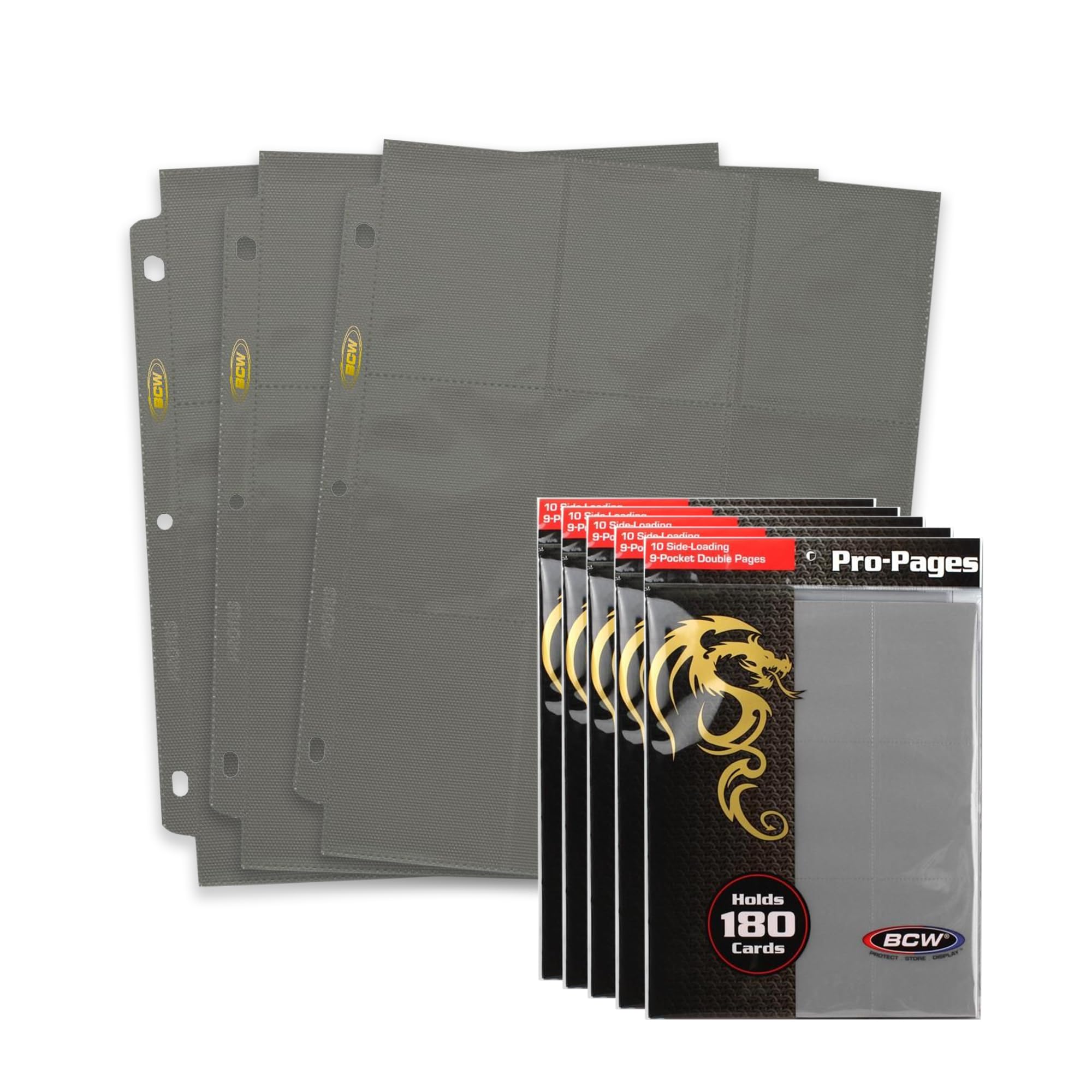 BCW Double-Sided 9-Pocket Pages Holder - 50 Gray Pages | Trading Card Binder Sheets | Secure Side Loading | Ideal Card Storage and Display Solution