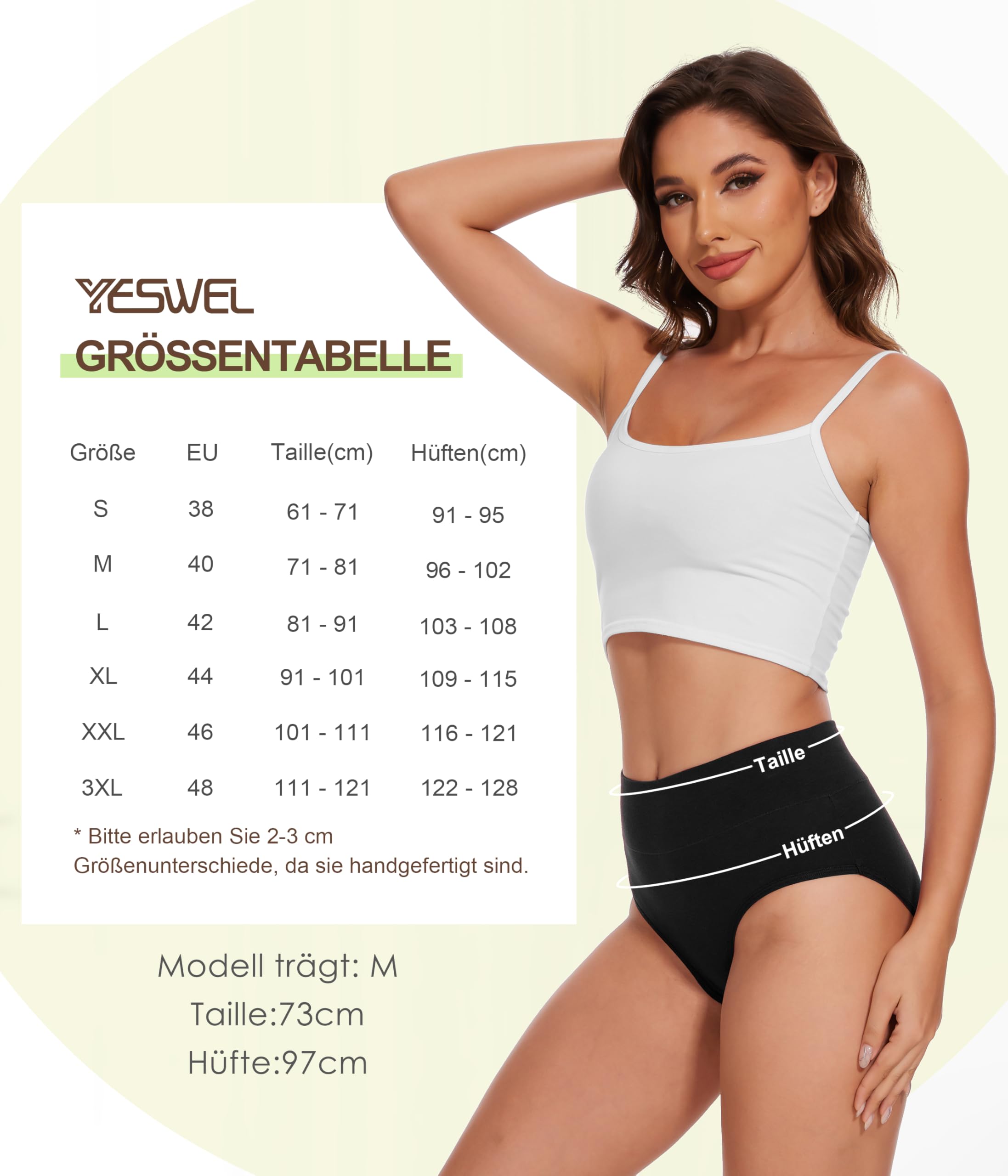 YESWEL Unterhosen Damen 5er Pack, Baumwolle Hohe Taille Unterwäsche, Hipster Stretch Atmungsaktive Panties für Frauen (Gr. S-3XL)
