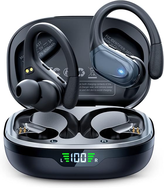 Wireless Bluetooth Headphones 75Hrs Playtime LED Display Hi-Fi Stereo Earphones with Microphone IPX6 Waterproof Running Headphones Bluetooth 5.1 Button Control Headphones