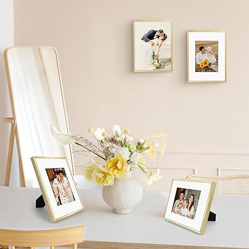 Vista 43 de Golden State Art - Marcos de fotos de metal de 8 x 10 pulgadas con paspartú para fotos de 5 x 7 - Juego de 4 portarretratos de aluminio de 8 x 10