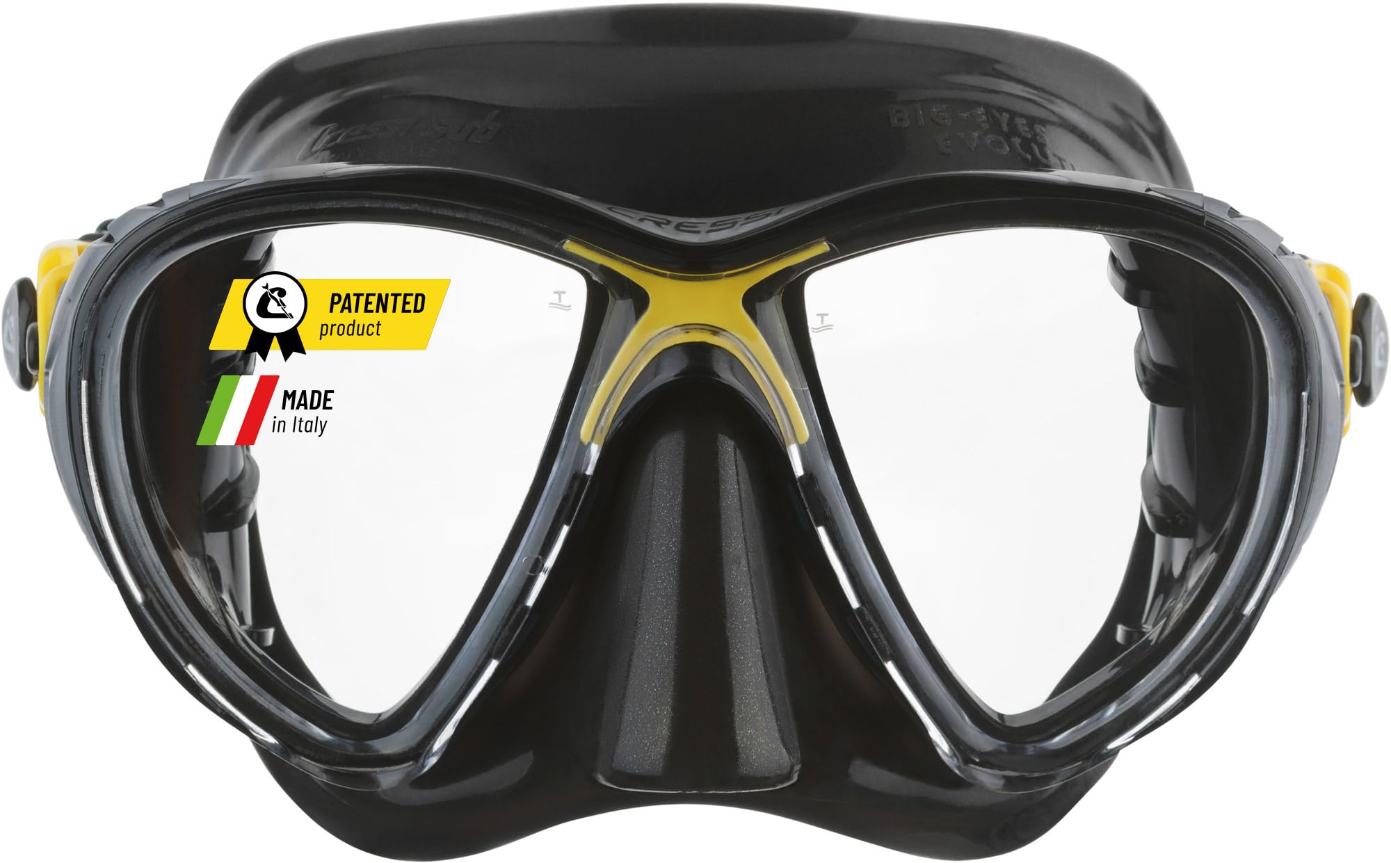 CRESSI Big Eyes Evolution Mask Black/Yellow-Masque Unique Big Eyes Evolution pour Randonnée Aquatique/Plongée, Noir/Jaune, Taille Unique Adultes