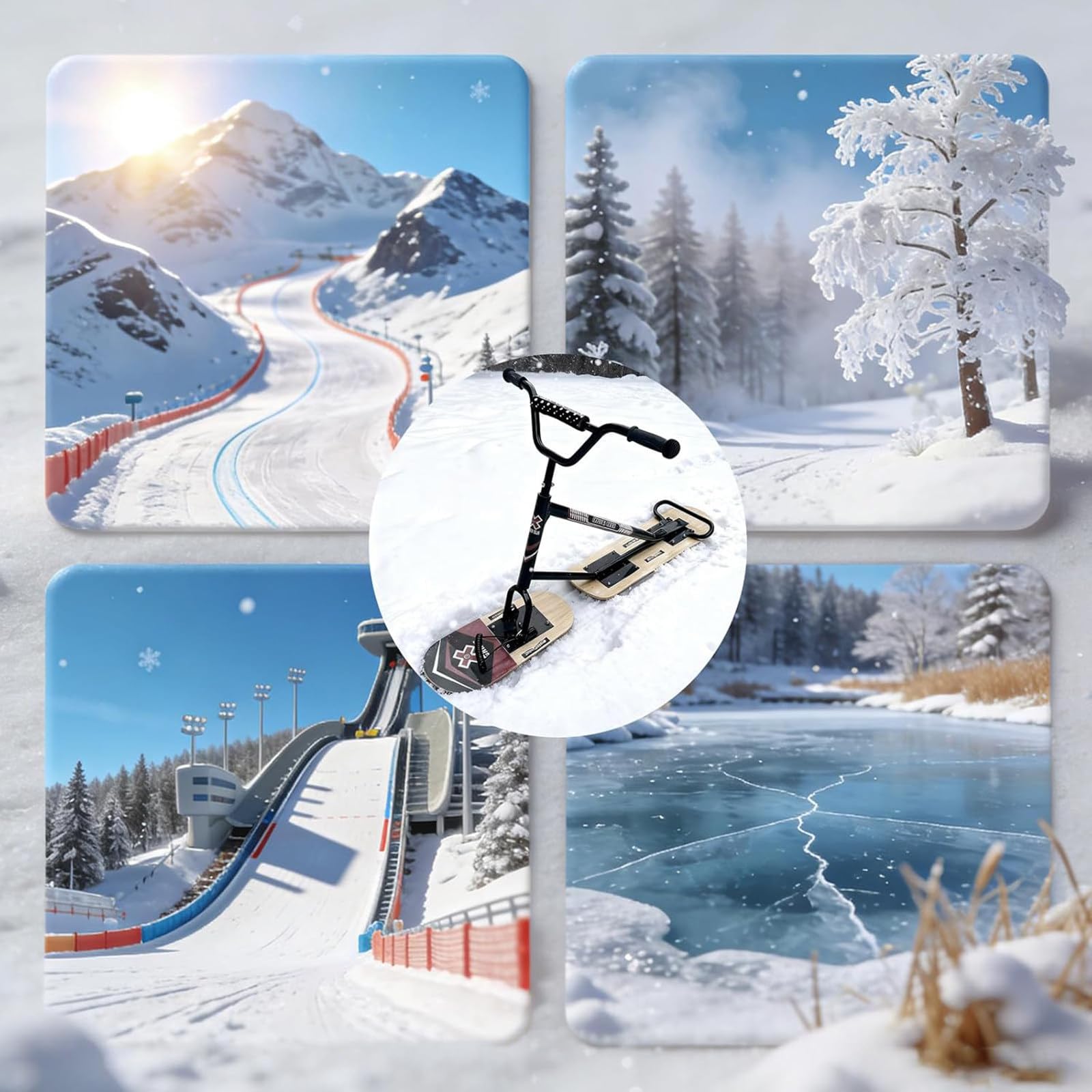 Nuovo Monopattino da Neve/Sci, Slitta da Snowboard con Sterzo A 360° E Telaio in Alluminio, capacità di Carico di 150 kg, per Snowboard e Fuoristrada nei Parchi Black