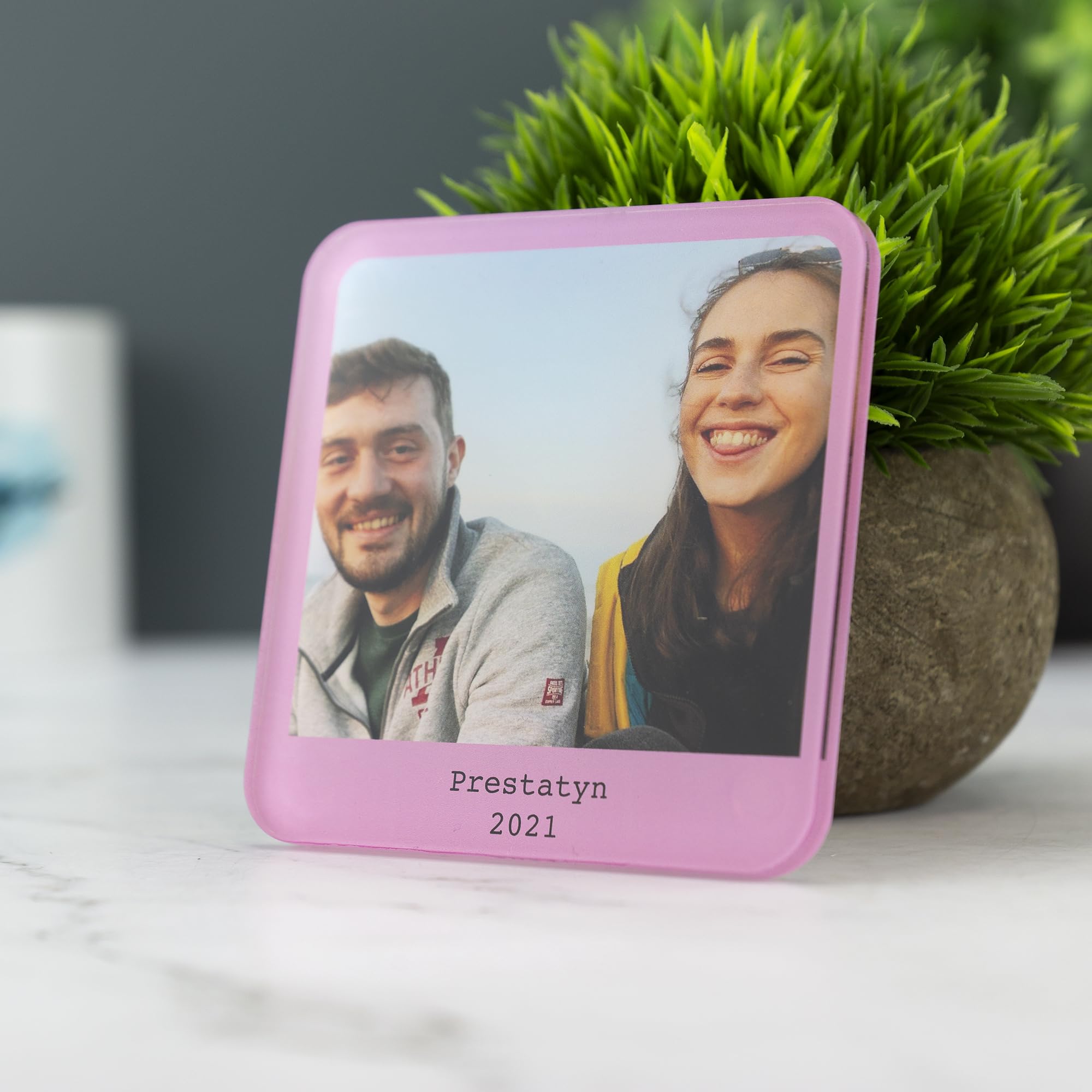 A1 Graphics Ltd Bright Pink Personalised Coaster With Photo And Text Printed Acrylic Drinks Coaster - Novelty Coaster Gift (Bright Pink)