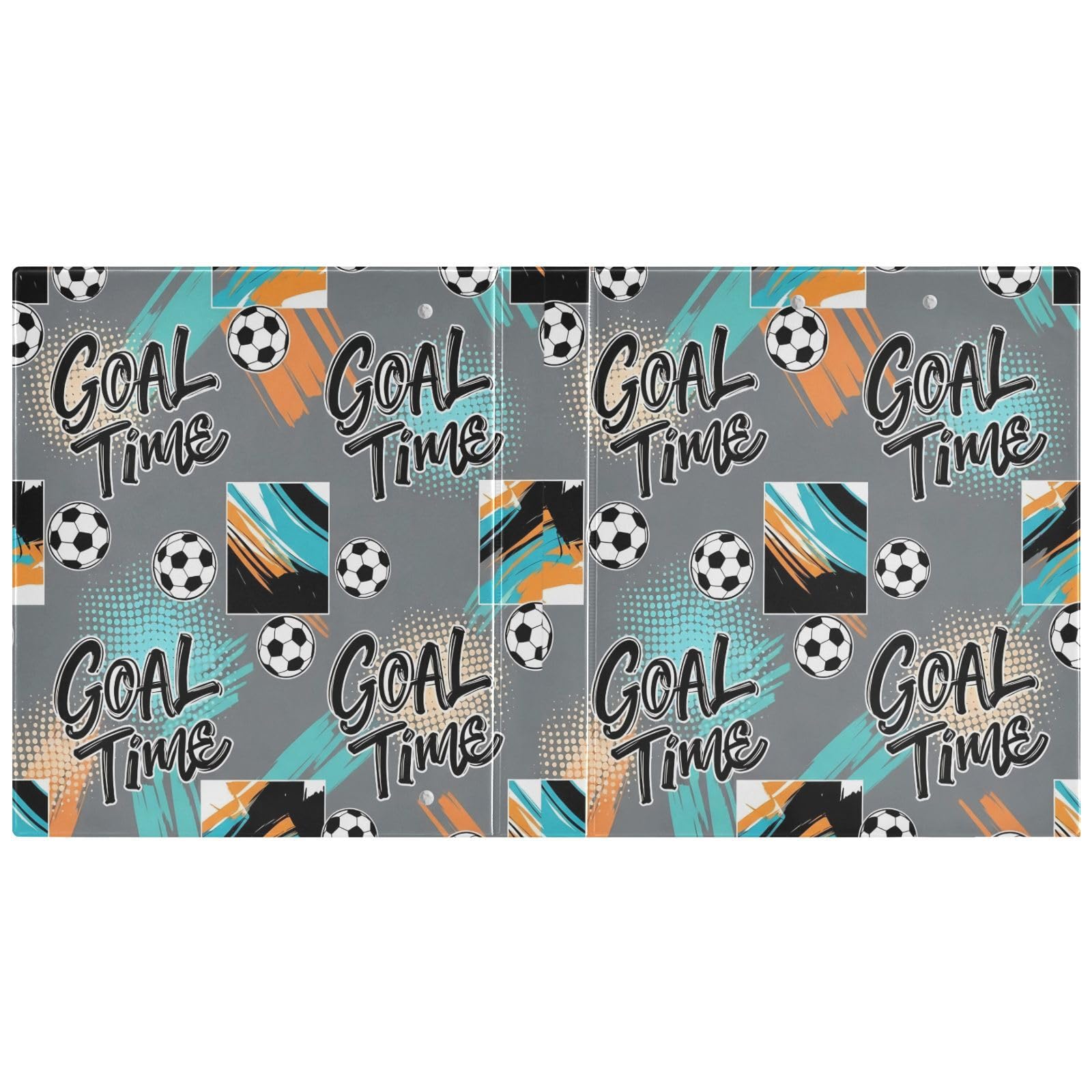 Carpetas de 3 anillos de 1.5 pulgadas para tiempo de portería de fútbol, carpeta decorativa de anillos redondos con clip de metal, organizador A4 para el hogar y la oficina, paquete de 2
