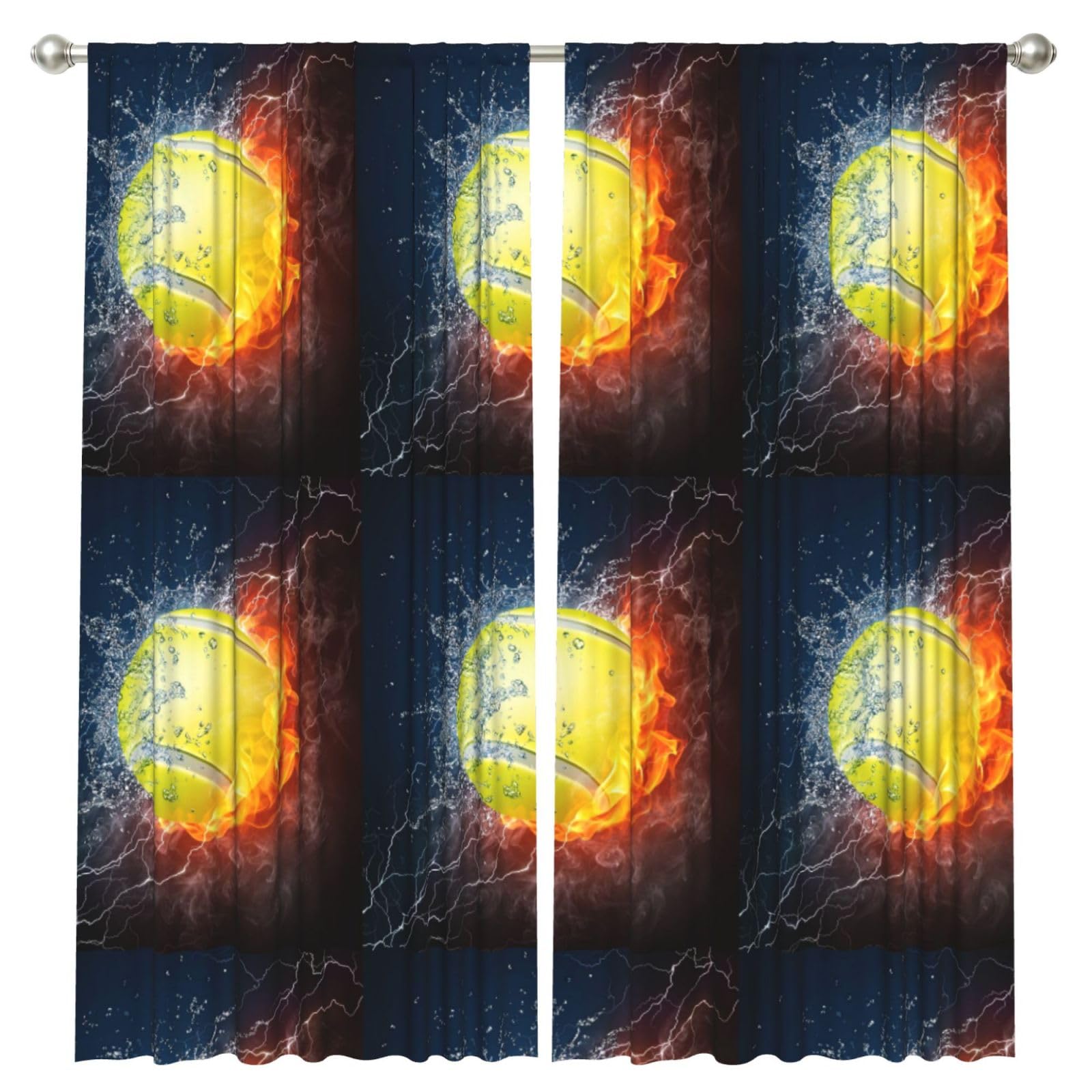 InOmak Tennis Ball In Fire And Water, 2 Panels Window Curtains 52 x 84 Inch Blackout Curtains for Living Room Bedroom