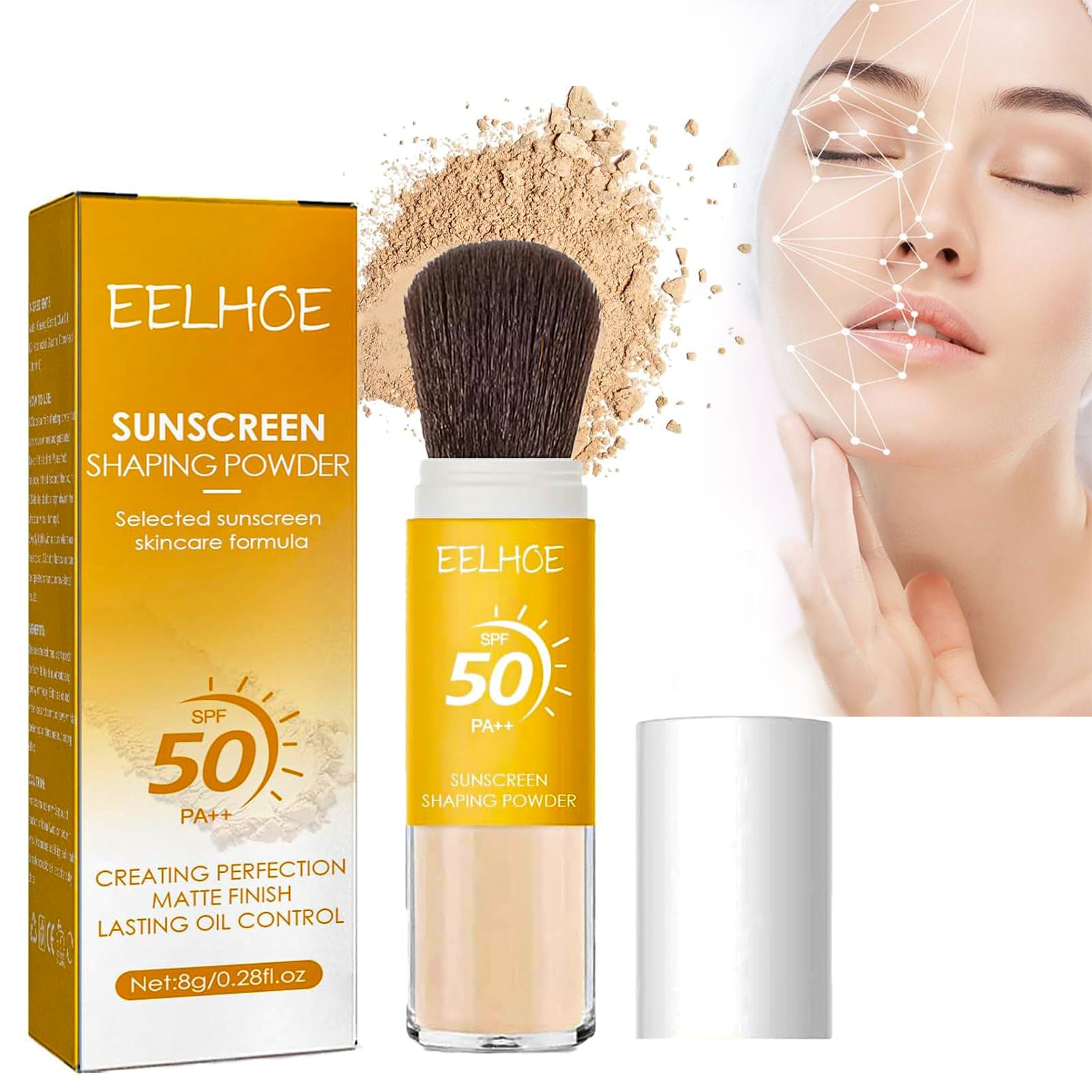 Mrettick Mineral Sunscreen Setting Powder, SPF 50 PA++ Powder Sunscreen for Face, Oil Control Natural Matte Finish, Lasting Lightweight Breathable, Translucent Powder for All Skin