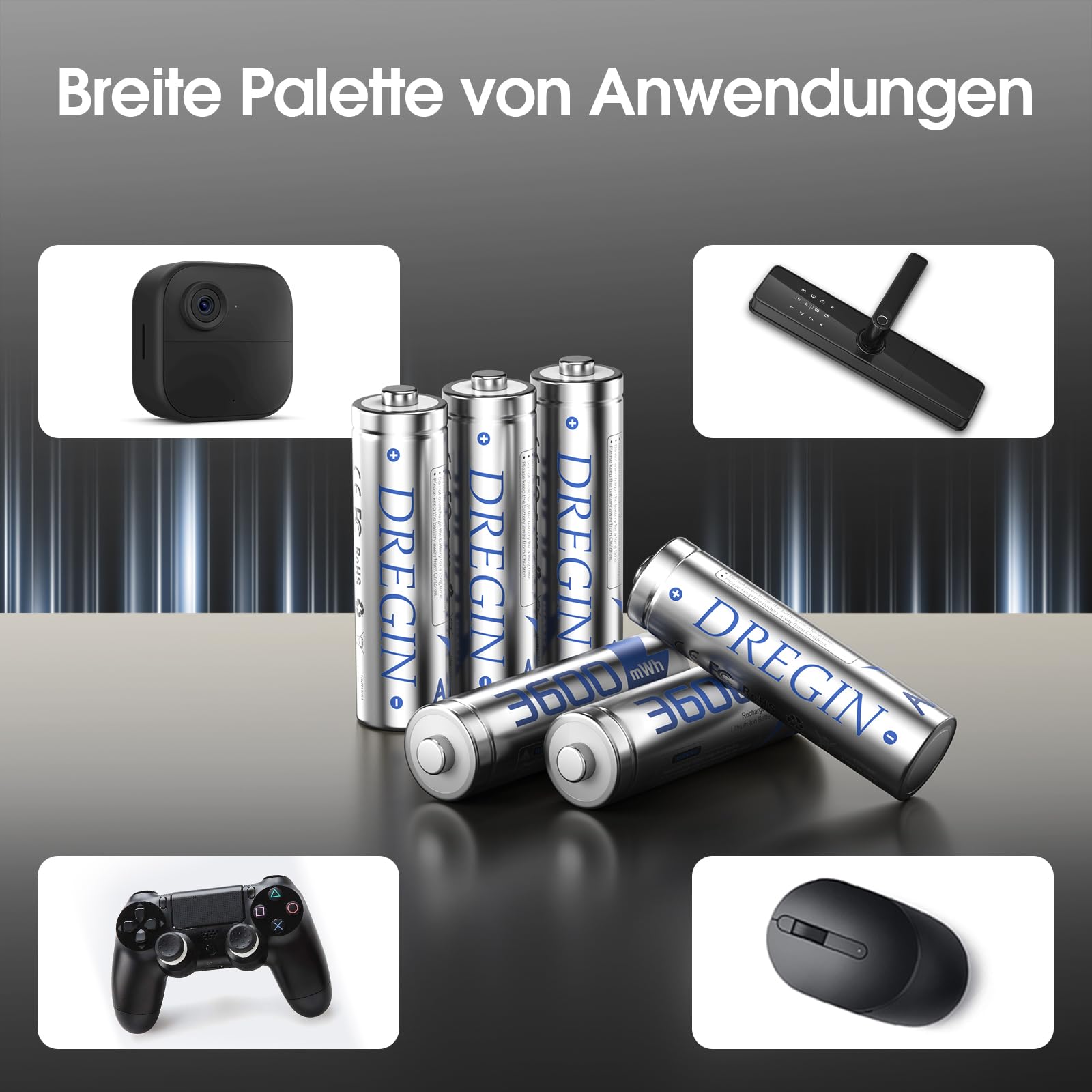 Lot de 12 piles au lithium AA rechargeables avec chargeur, 1,5 V 3600 mWh, haute capacité, 2000 cycles, longue durée de vie, avec boîte de rangement de charge, argentées